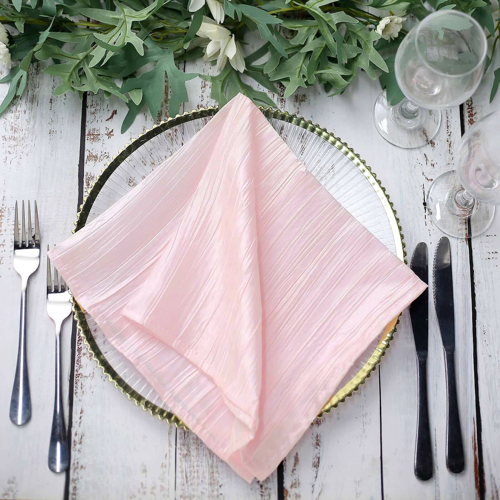 5 Pack Taffeta Napkins 20"x20" Blush - Accordion Crinkle Cloth Napkins - Image 8