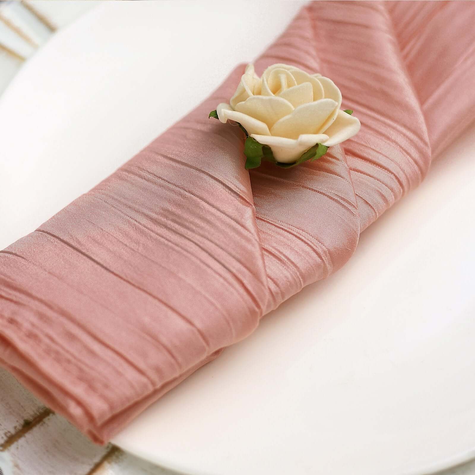 5 Pack Taffeta Napkins 20"x20" Dusty Rose - Accordion Crinkle Cloth Napkins - Image 3