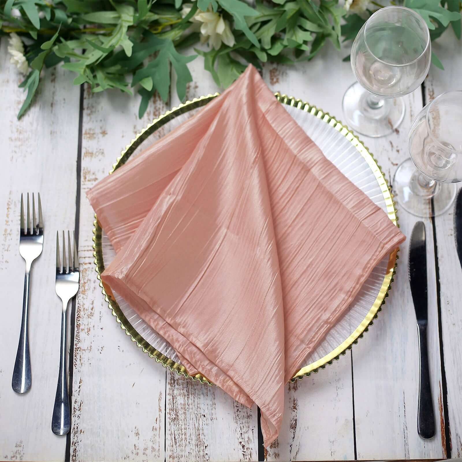 5 Pack Taffeta Napkins 20"x20" Dusty Rose - Accordion Crinkle Cloth Napkins - Image 5