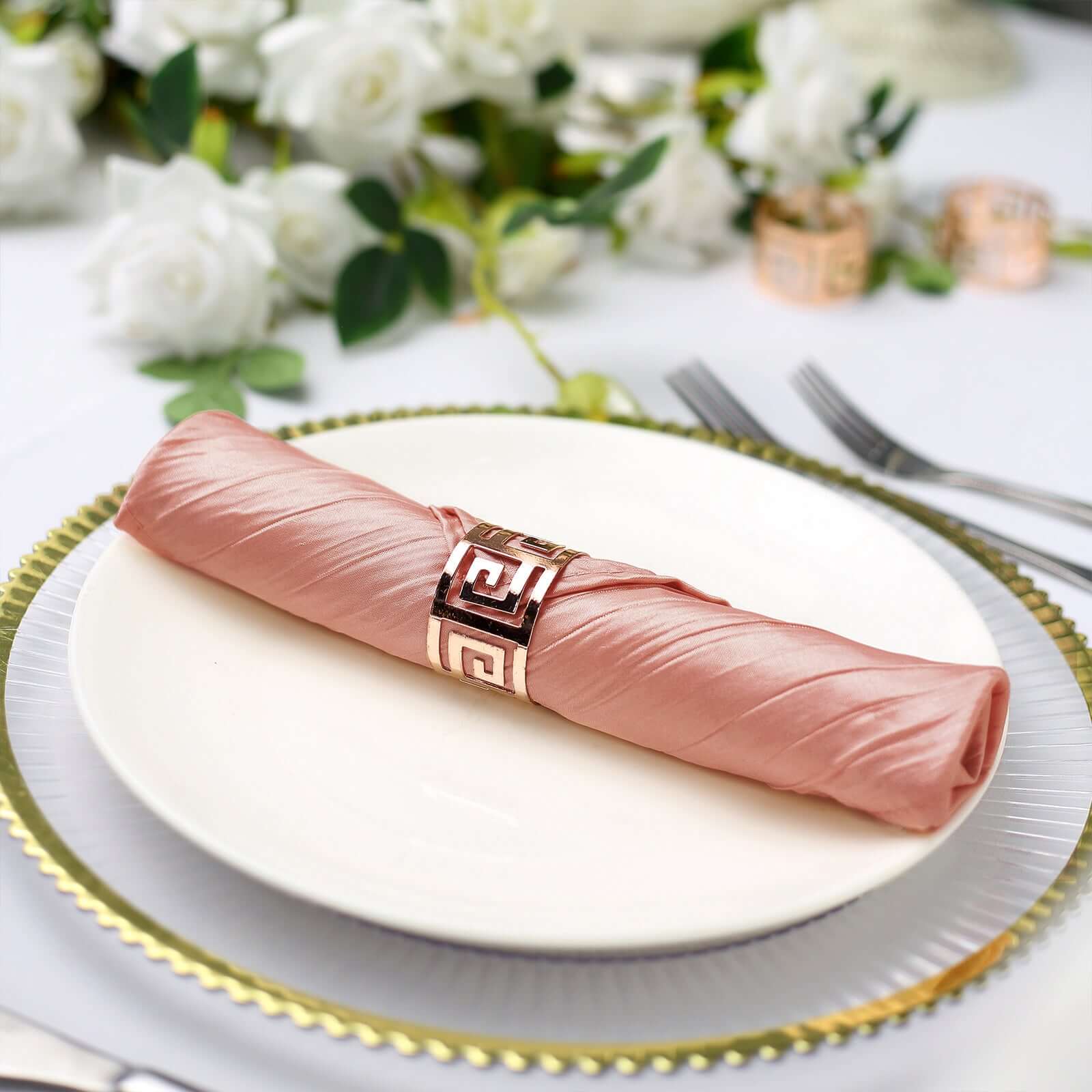 5 Pack Taffeta Napkins 20"x20" Dusty Rose - Accordion Crinkle Cloth Napkins - Image 6