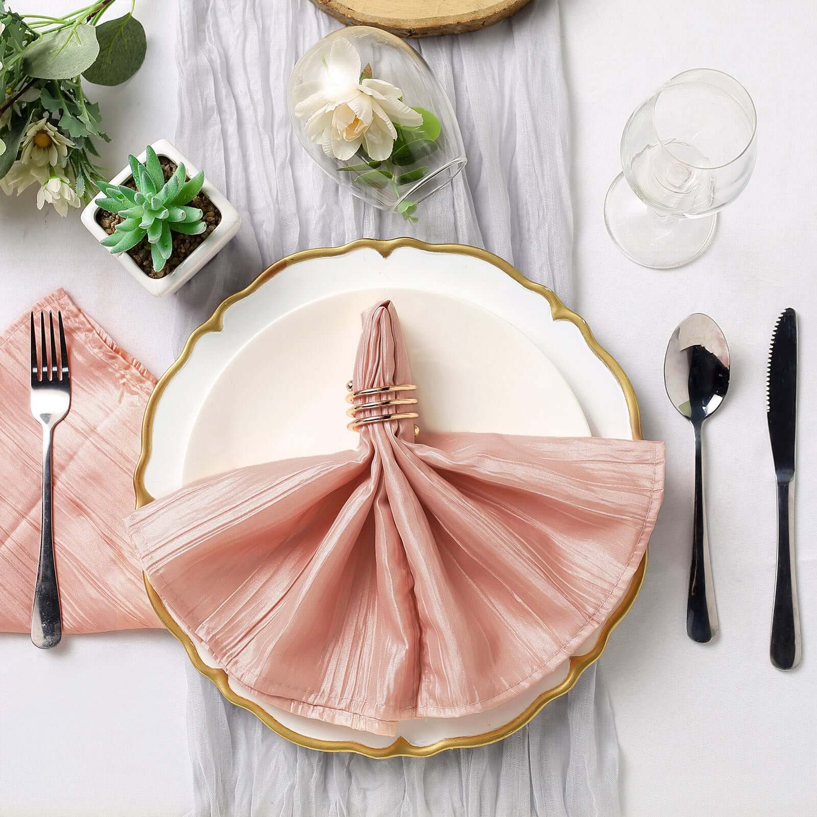 5 Pack Taffeta Napkins 20"x20" Dusty Rose - Accordion Crinkle Cloth Napkins - Image 7