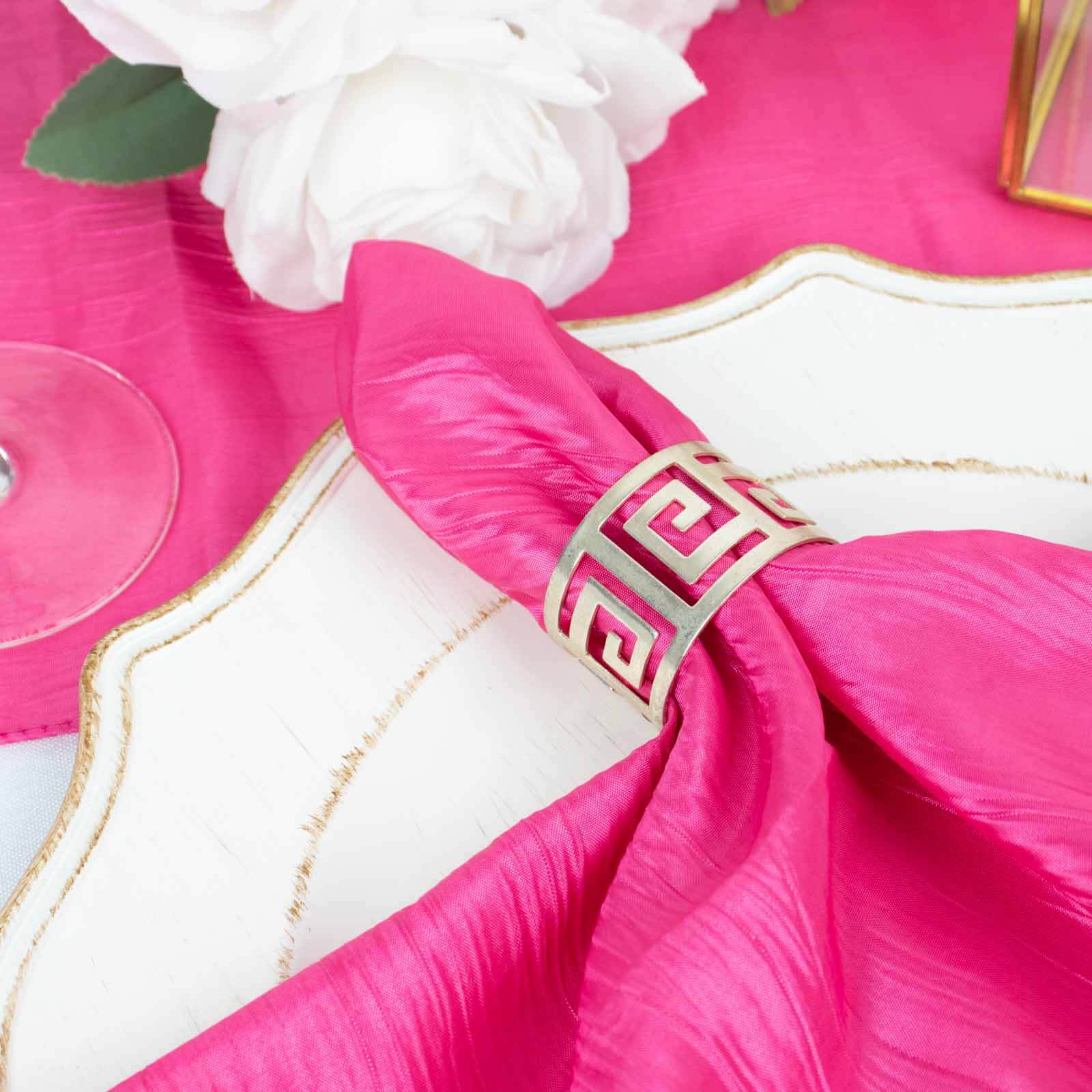 5 Pack Taffeta Napkins 20"x20" Fuchsia - Accordion Crinkle Cloth Napkins - Image 2