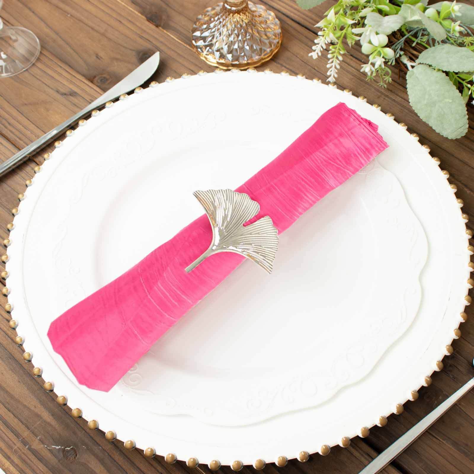 5 Pack Taffeta Napkins 20"x20" Fuchsia - Accordion Crinkle Cloth Napkins - Image 7