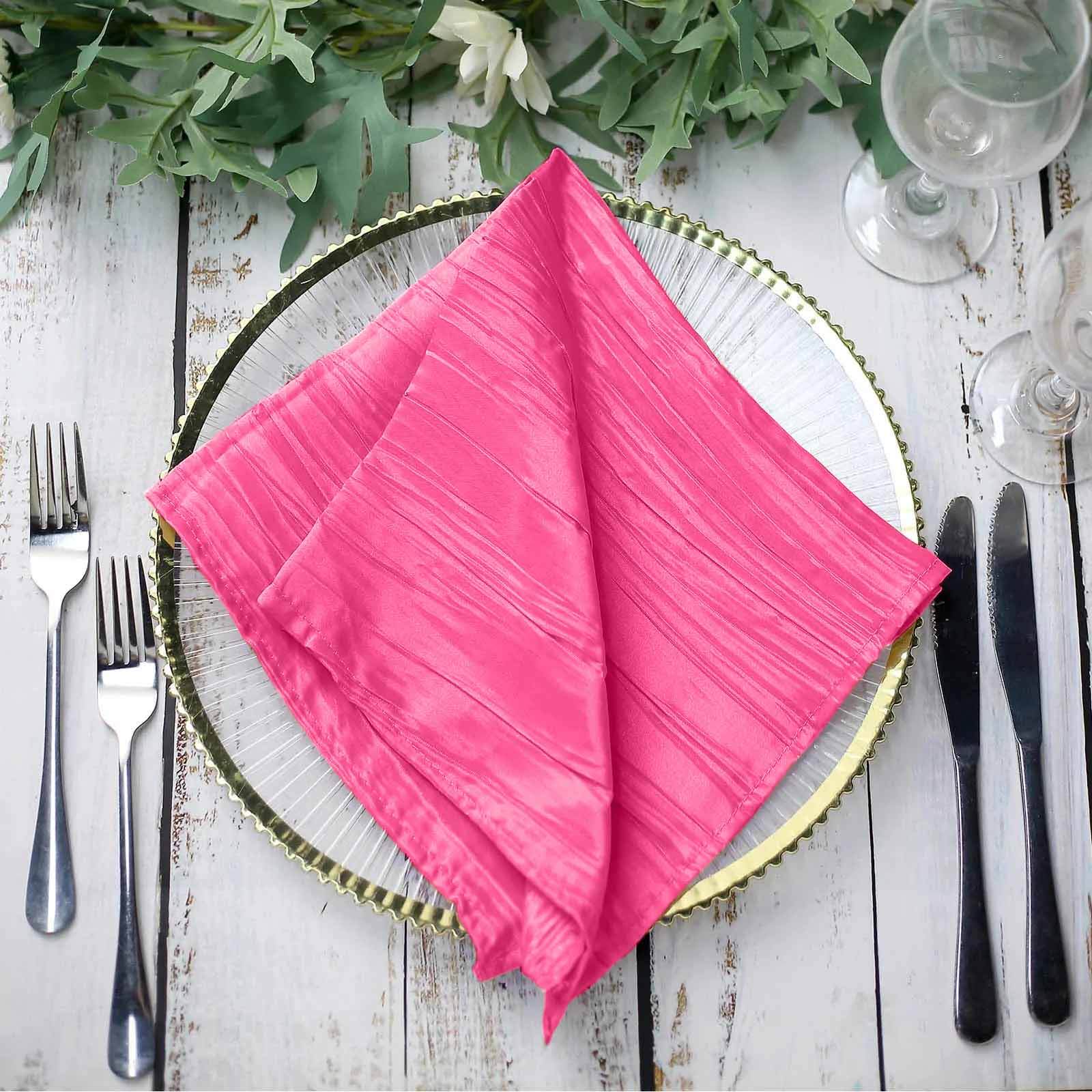5 Pack Taffeta Napkins 20"x20" Fuchsia - Accordion Crinkle Cloth Napkins - Image 8