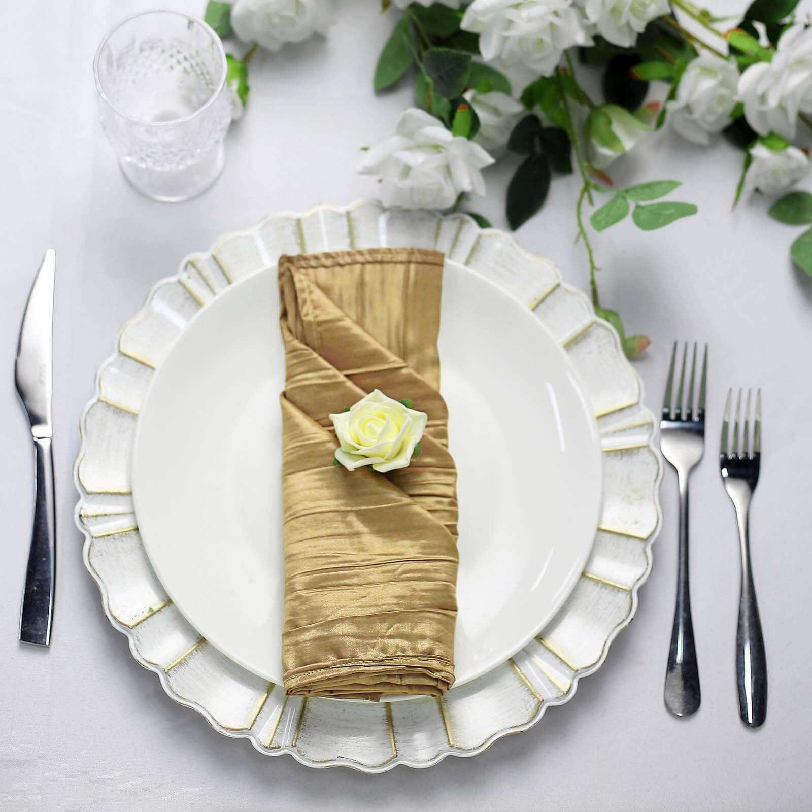 5 Pack Taffeta Napkins 20"x20" Gold Accordion Crinkle Style Cloth Napkins for Luxurious Events - Image 5