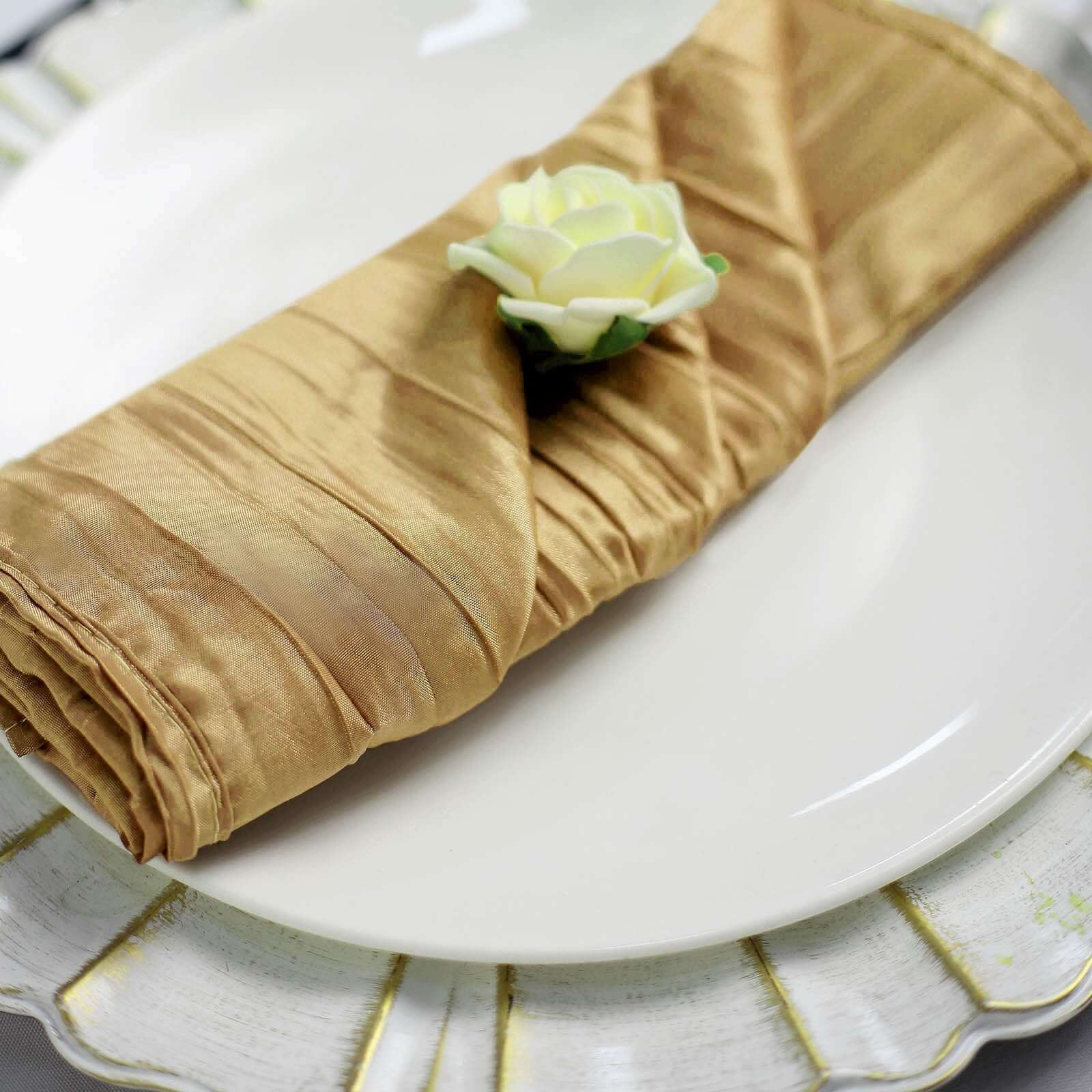 5 Pack Taffeta Napkins 20"x20" Gold Accordion Crinkle Style Cloth Napkins for Luxurious Events - Image 7