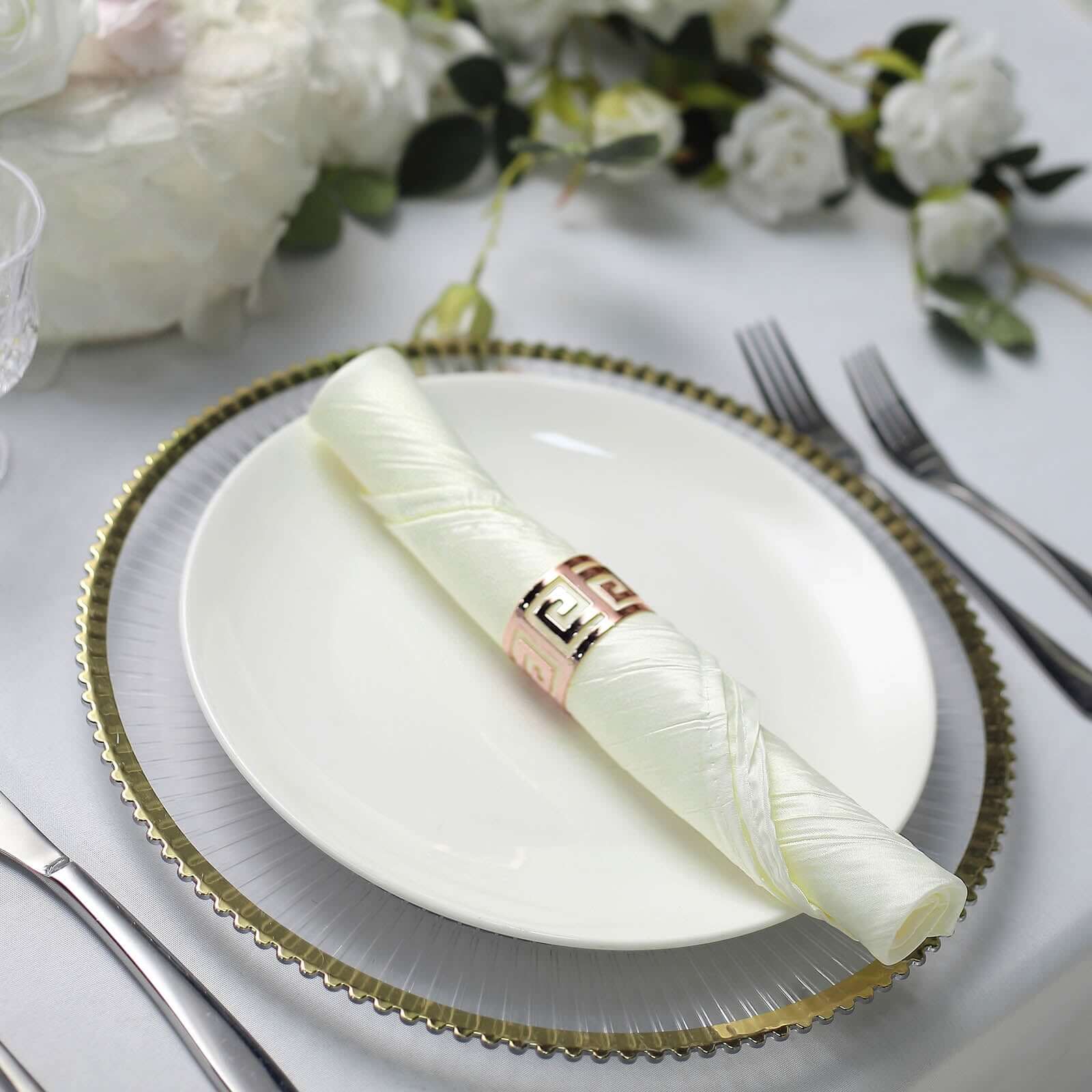 5 Pack Taffeta Napkins 20"x20" Ivory - Accordion Crinkle Cloth Napkins - Image 2