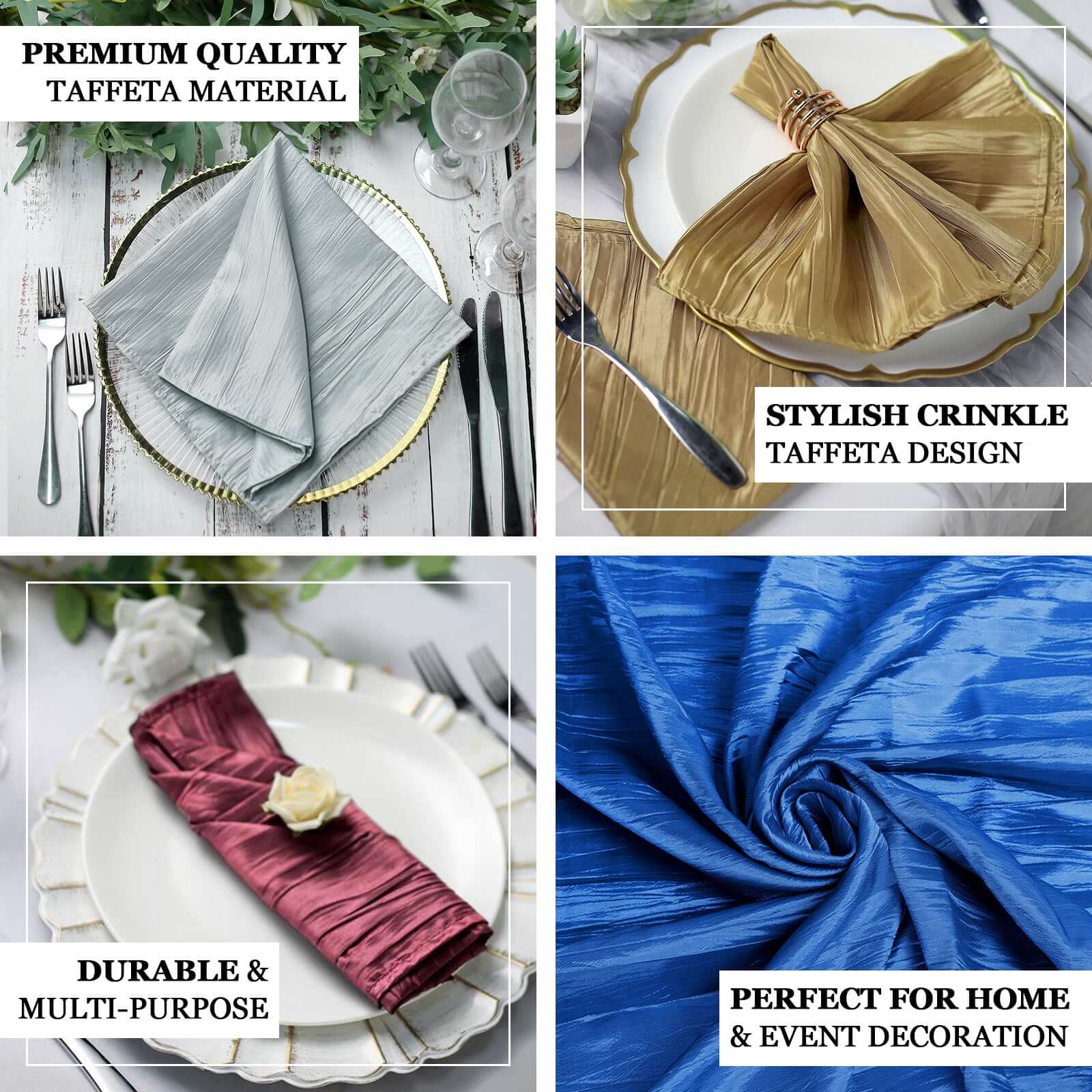 5 Pack Taffeta Napkins 20"x20" Ivory - Accordion Crinkle Cloth Napkins - Image 3