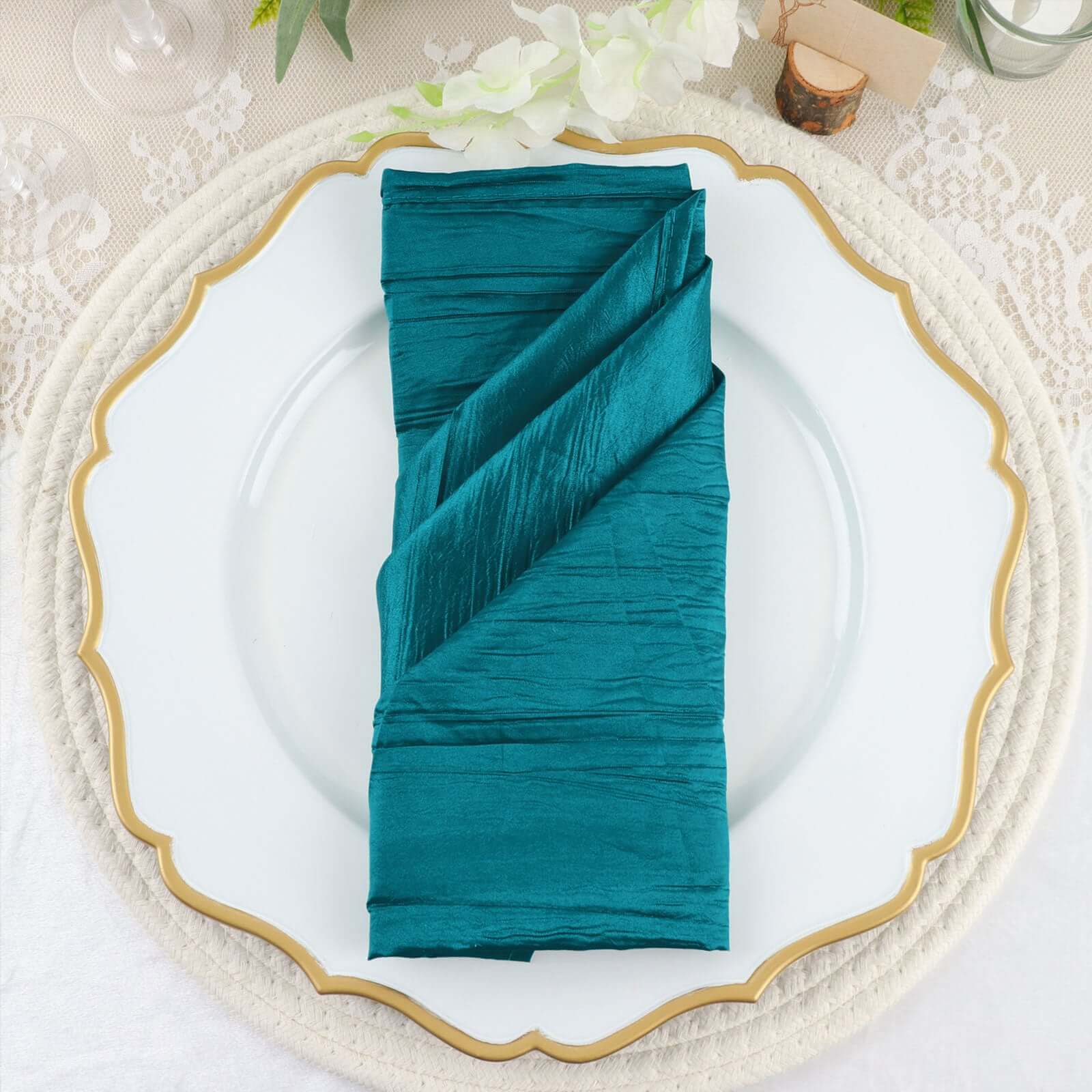 5 Pack Taffeta Napkins 20"x20" Peacock Teal - Accordion Crinkle Cloth Napkins - Image 3