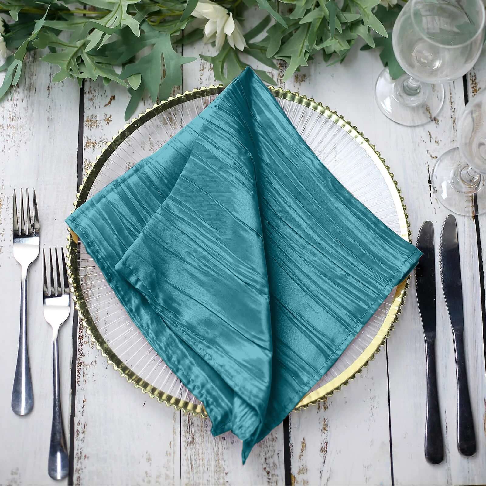5 Pack Taffeta Napkins 20"x20" Peacock Teal - Accordion Crinkle Cloth Napkins - Image 8