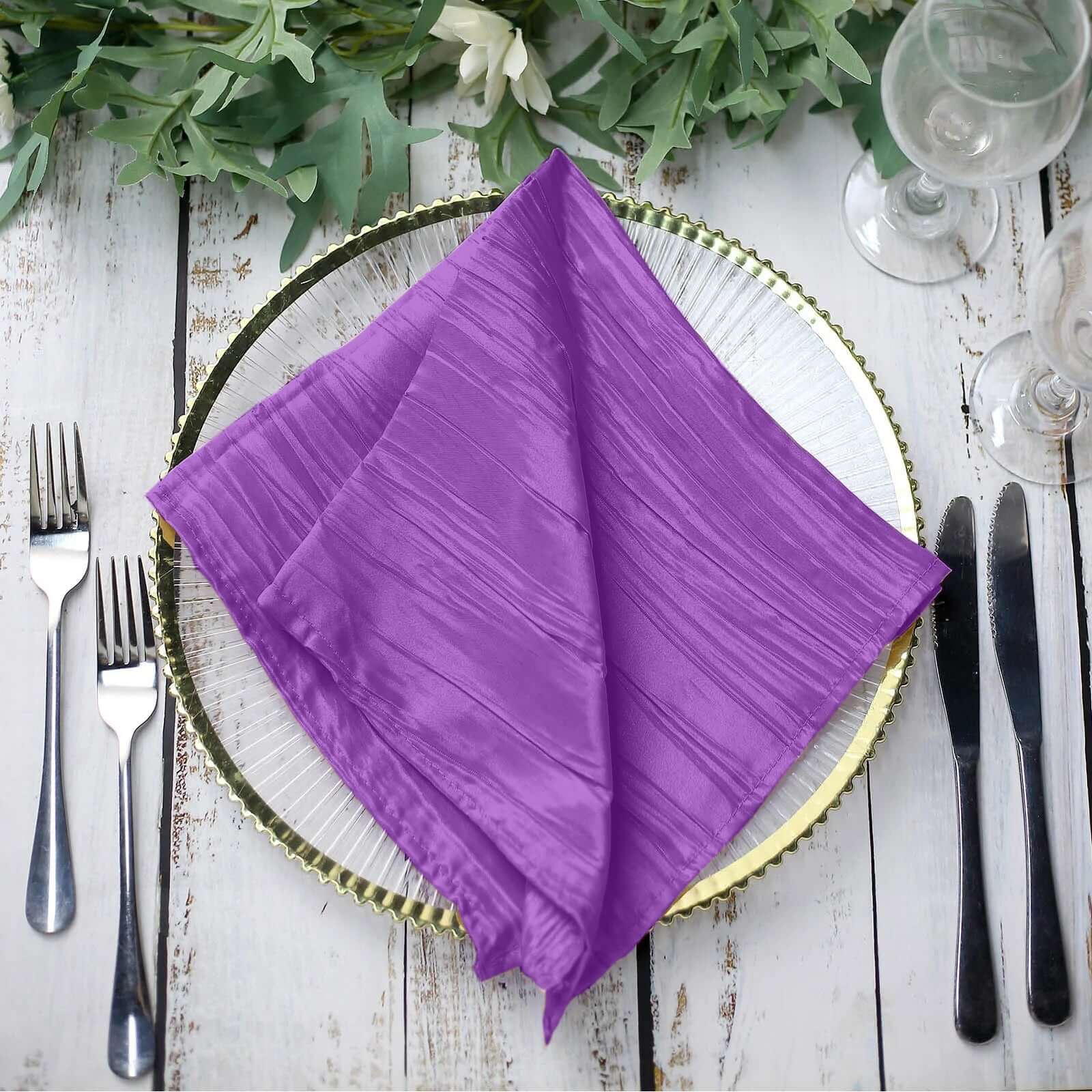 5 Pack Taffeta Napkins 20"x20" Purple - Accordion Crinkle Cloth Napkins - Image 8