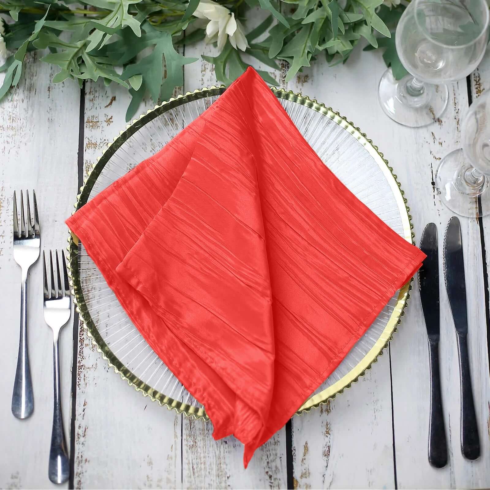 5 Pack Taffeta Napkins 20"x20" Red - Accordion Crinkle Cloth Napkins - Image 8