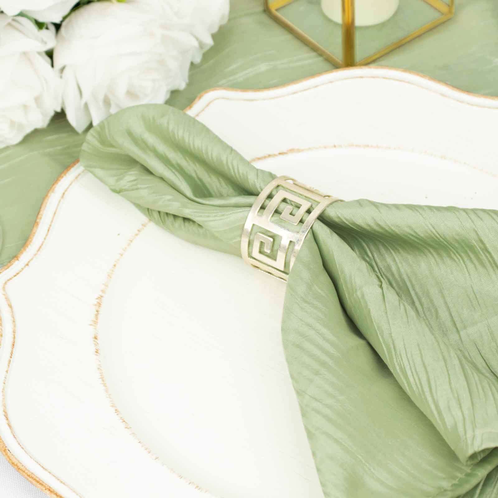 5 Pack Taffeta Napkins 20"x20" Sage Green - Accordion Crinkle Cloth Napkins - Image 2