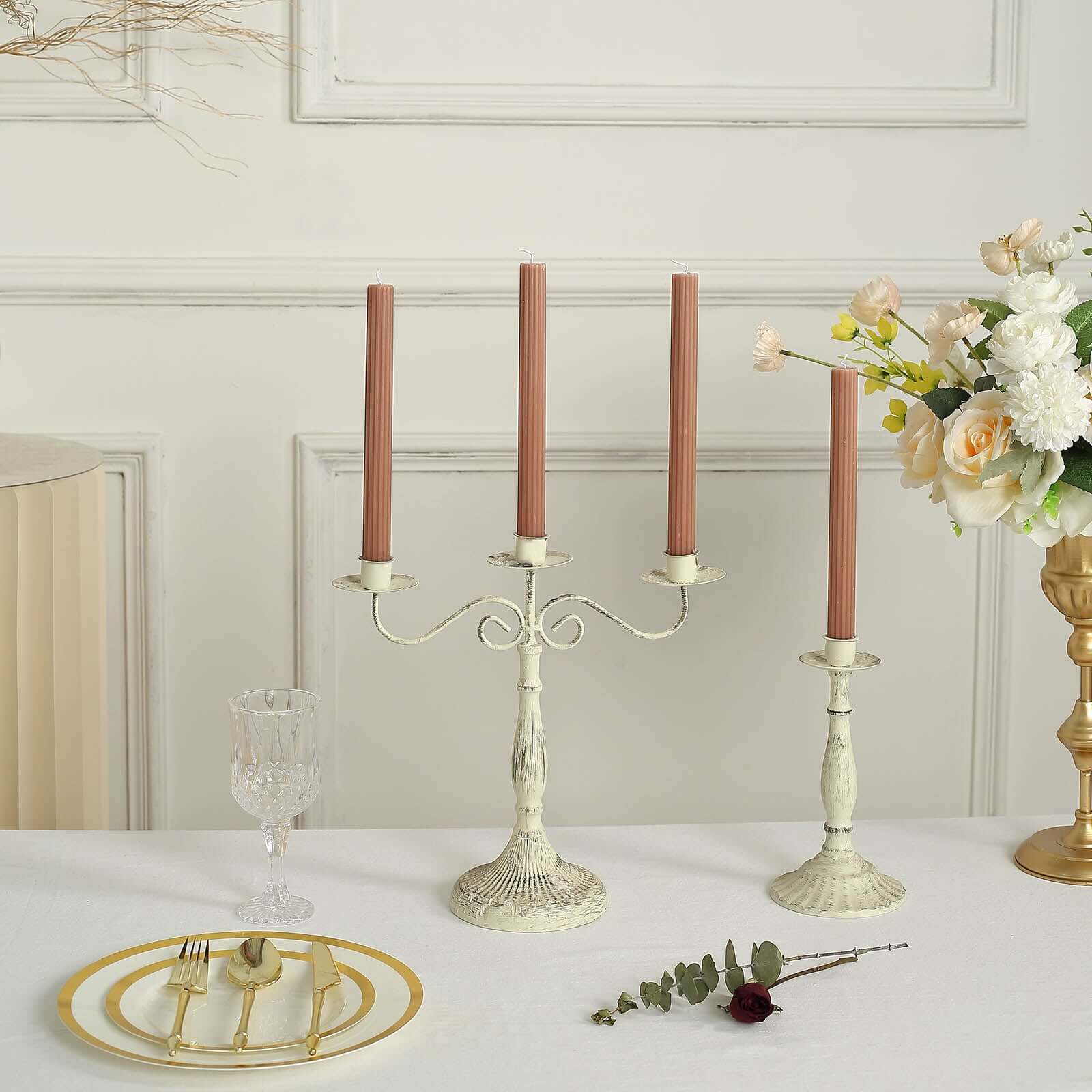 5-Pack Taper Candles 9" Ribbed Wick Ribbon Wax Design Beige - Premium Unscented Dinner Candles - Image 8