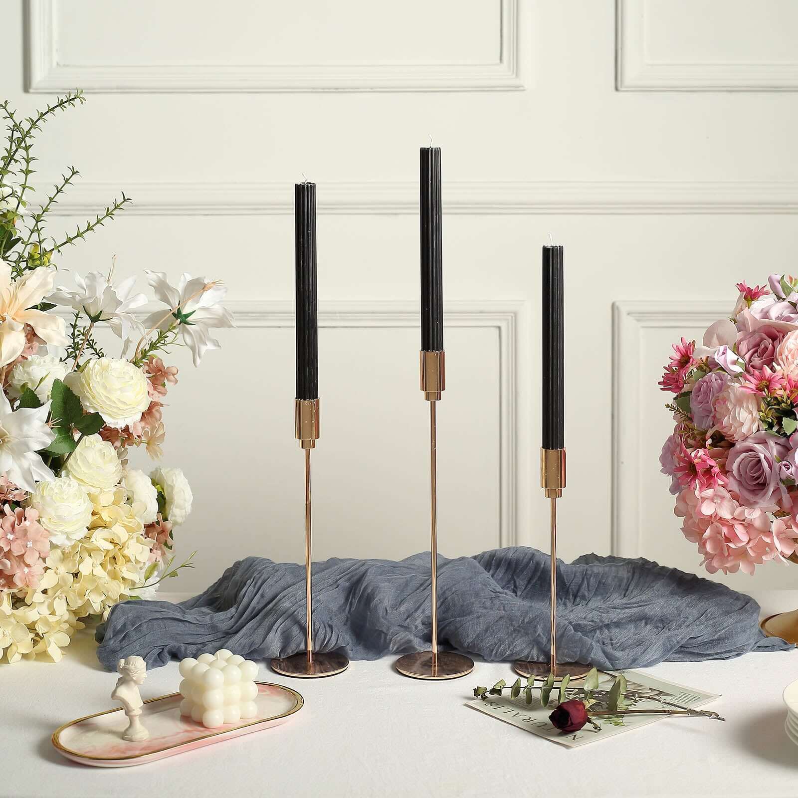 5-Pack Taper Candles 9" Ribbed Wick Ribbon Wax Design Black - Premium Unscented Dinner Candles - Image 8
