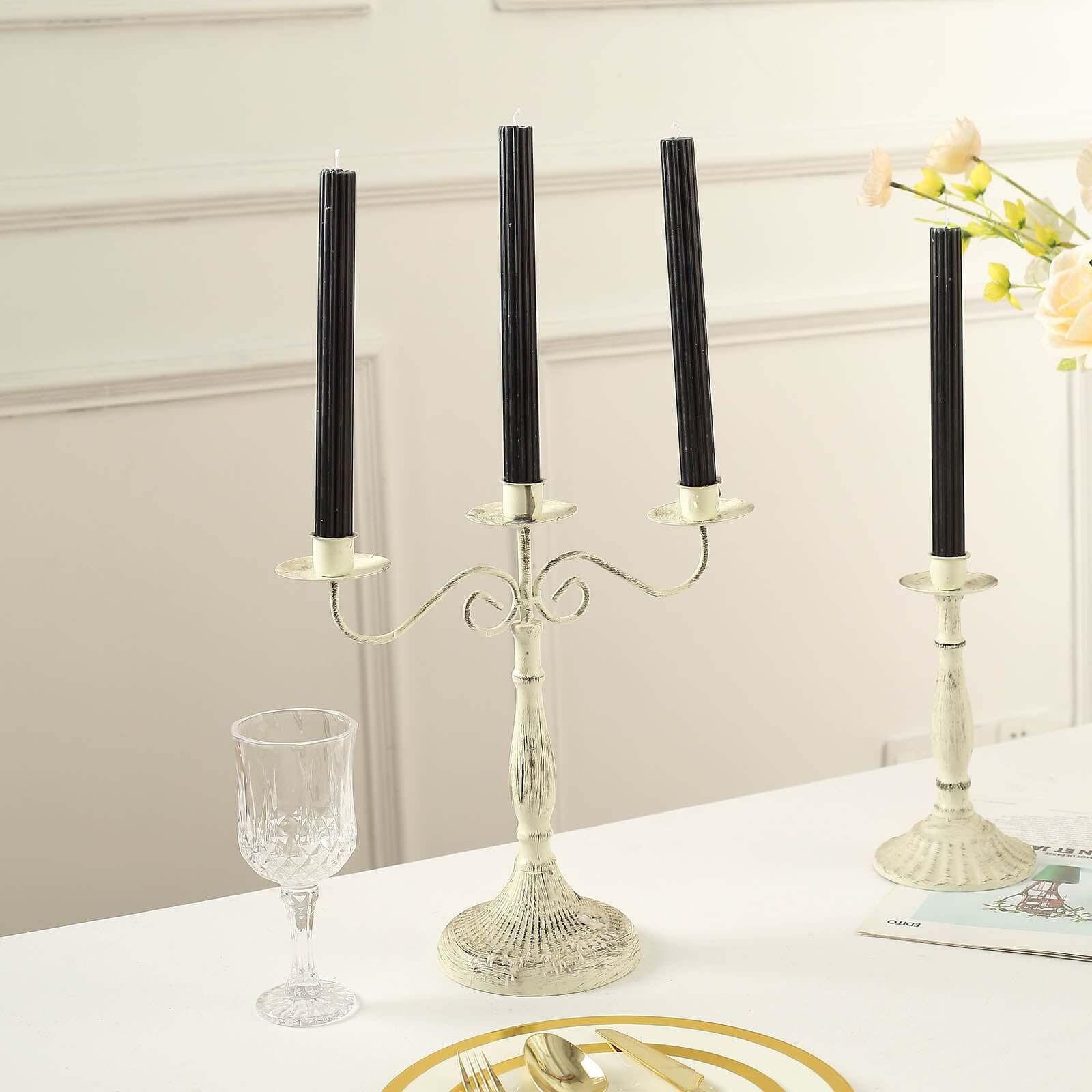 5-Pack Taper Candles 9" Ribbed Wick Ribbon Wax Design Black - Premium Unscented Dinner Candles - Image 9