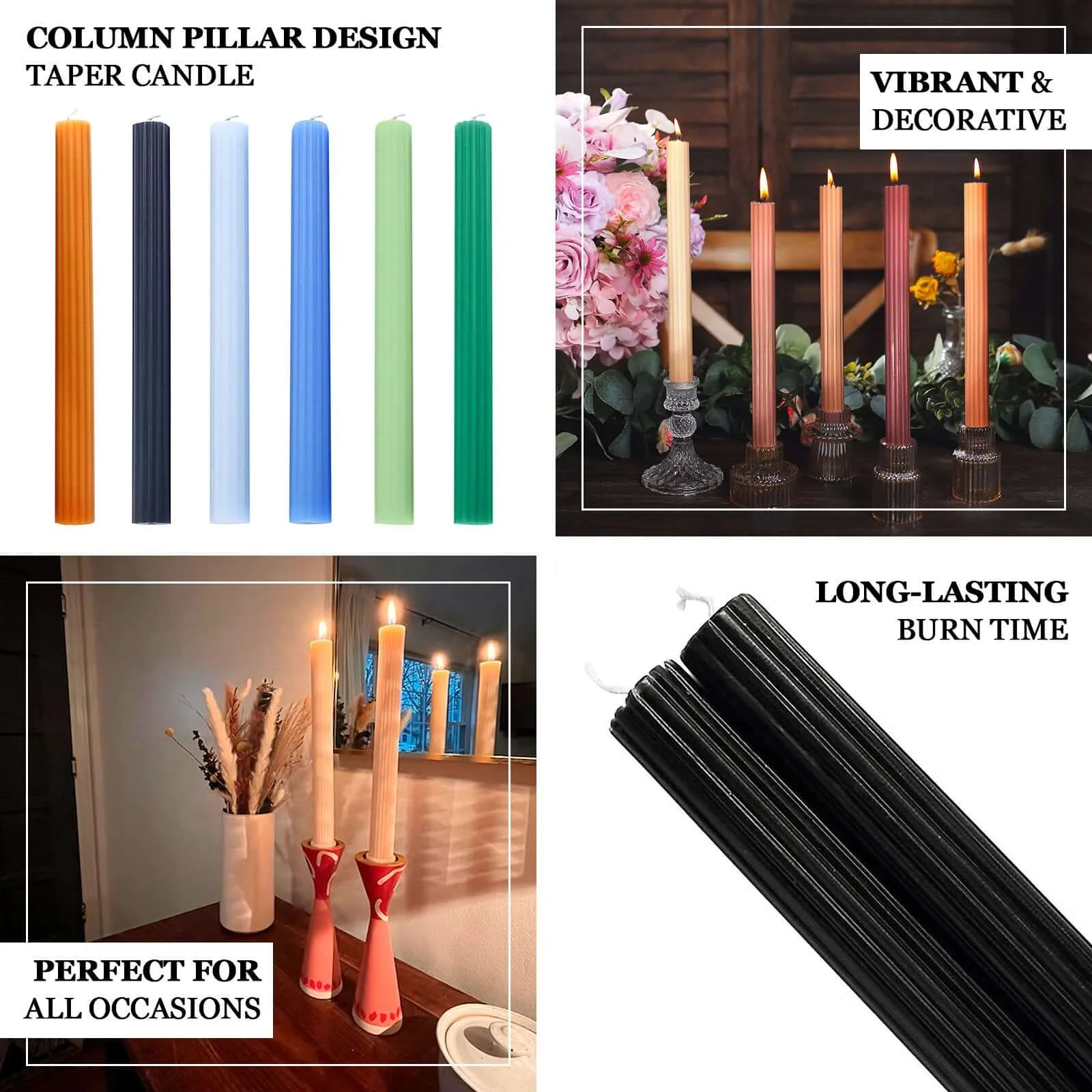 5-Pack Taper Candles 9" Ribbed Wick Ribbon Wax Design Gold - Premium Unscented Dinner Candles - Image 4