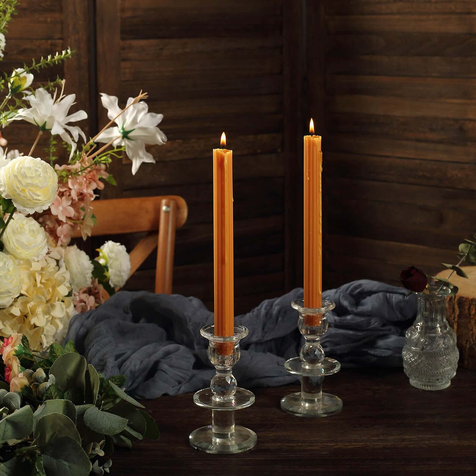 5-Pack Taper Candles 9" Ribbed Wick Ribbon Wax Design Gold - Premium Unscented Dinner Candles - Image 8