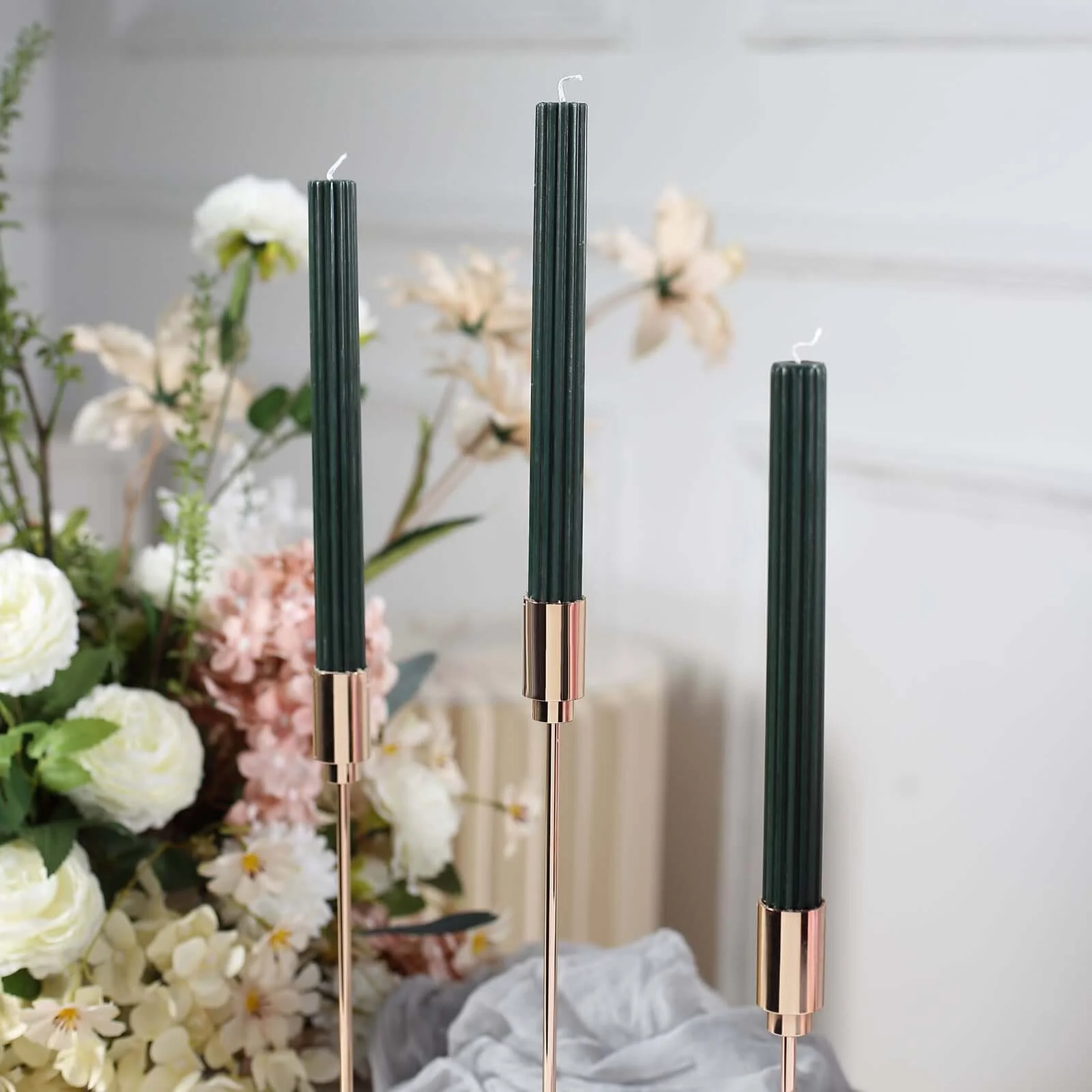 5-Pack Taper Candles 9" Ribbed Wick Ribbon Wax Design Hunter Emerald Green - Premium Unscented Dinner Candles - Image 7