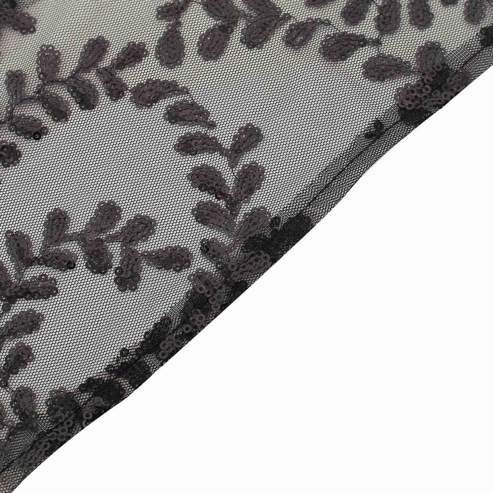 5 Pack Tulle Chair Sashes Black Leaf Vine Embroidered Sequin 6"x88" - Sophisticated Decorative Design - Image 9