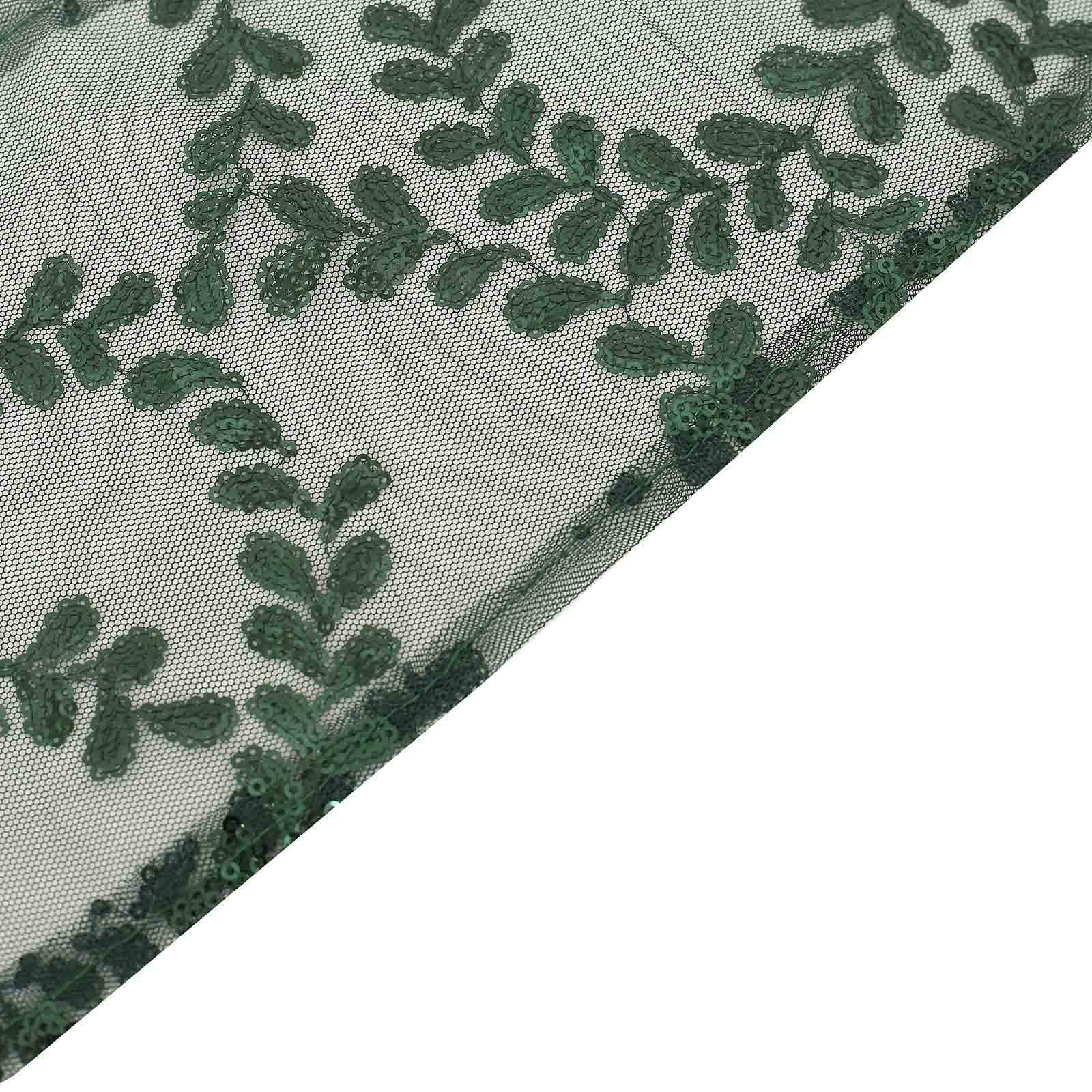 5 Pack Tulle Chair Sashes Hunter Emerald Green Leaf Vine Embroidered Sequin 6"x88" - Sophisticated Decorative Design - Image 7