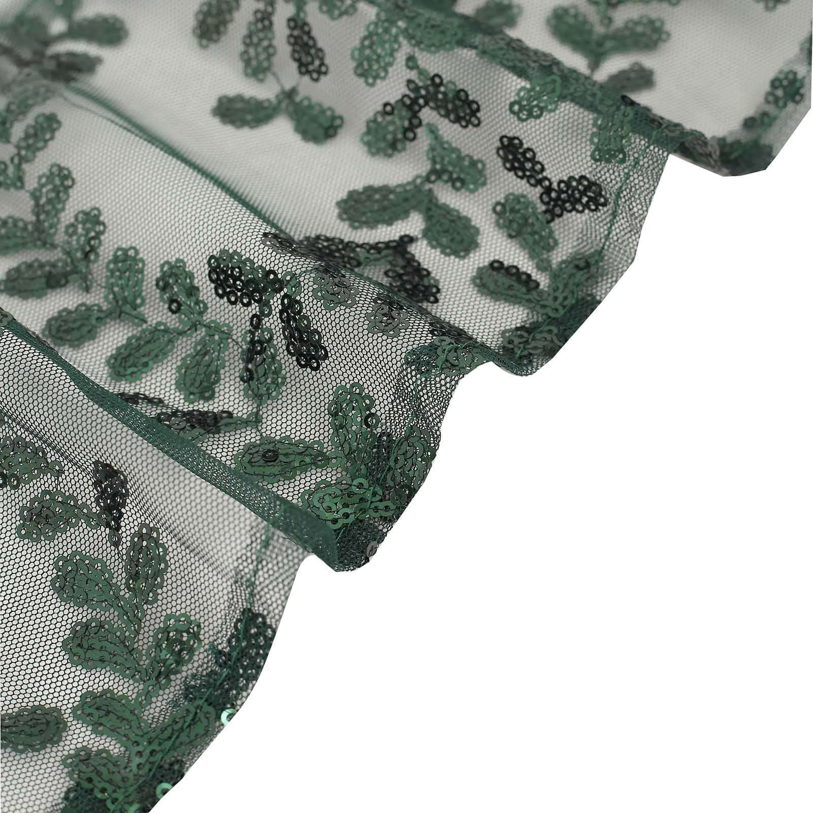 5 Pack Tulle Chair Sashes Hunter Emerald Green Leaf Vine Embroidered Sequin 6"x88" - Sophisticated Decorative Design - Image 8
