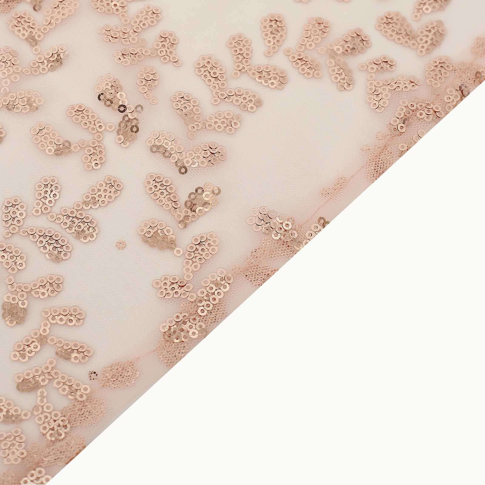 5 Pack Tulle Chair Sashes Rose Gold Leaf Vine Embroidered Sequin 6"x88" - Sophisticated Decorative Design - Image 9