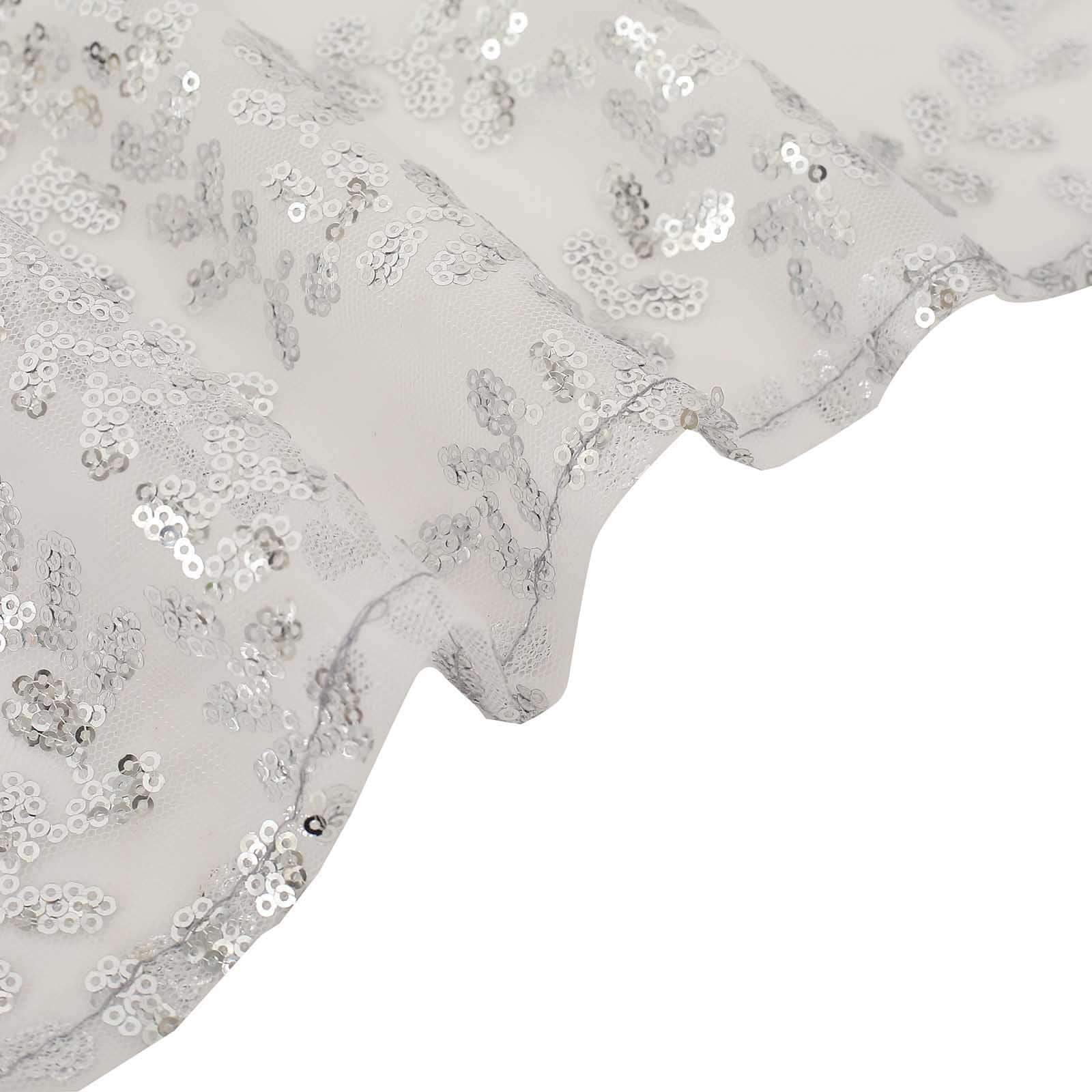 5 Pack Tulle Chair Sashes Silver Leaf Vine Embroidered Sequin 6"x88" - Sophisticated Decorative Design - Image 7