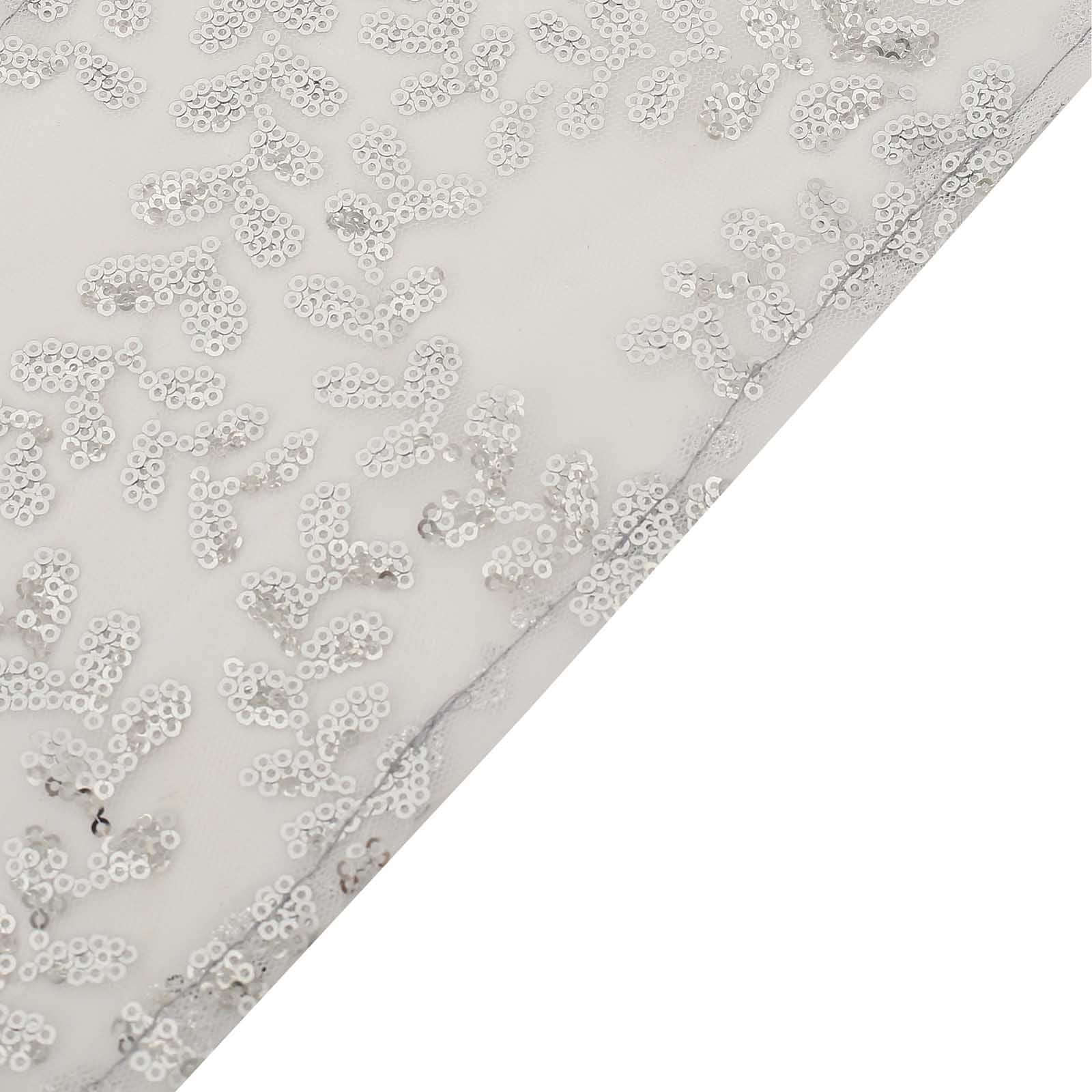 5 Pack Tulle Chair Sashes Silver Leaf Vine Embroidered Sequin 6"x88" - Sophisticated Decorative Design - Image 8