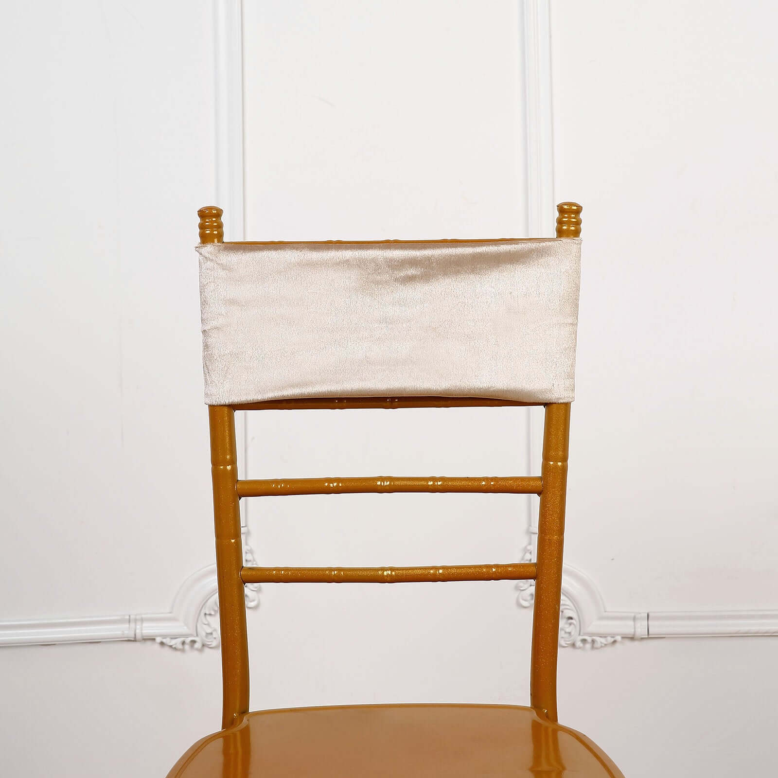 5 Pack Velvet Chair Sashes Champagne with Ruffled Center - Wrinkle-Resistant Stretchy Chair Bands - Image 10