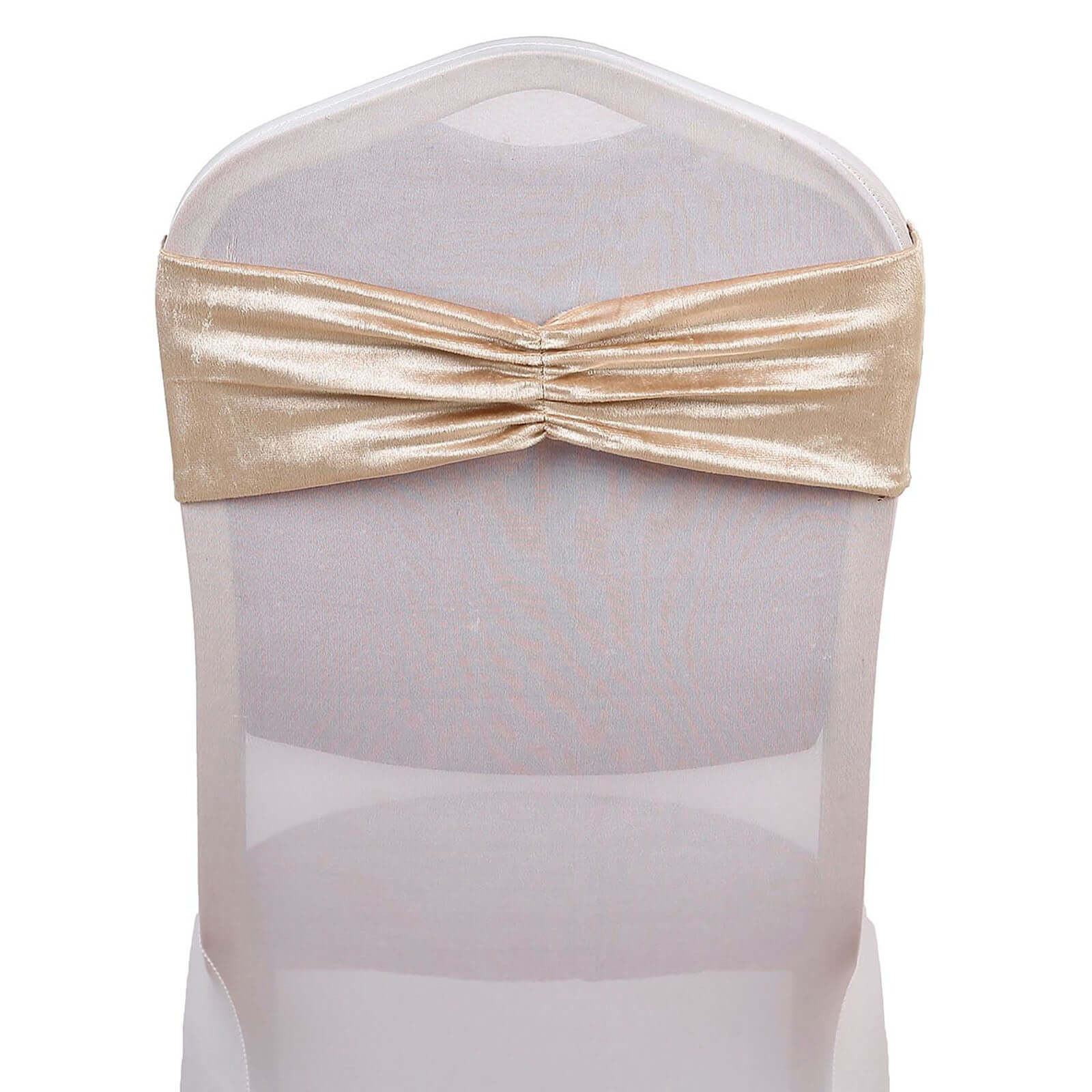 5 Pack Velvet Chair Sashes Champagne with Ruffled Center - Wrinkle-Resistant Stretchy Chair Bands - Image 7
