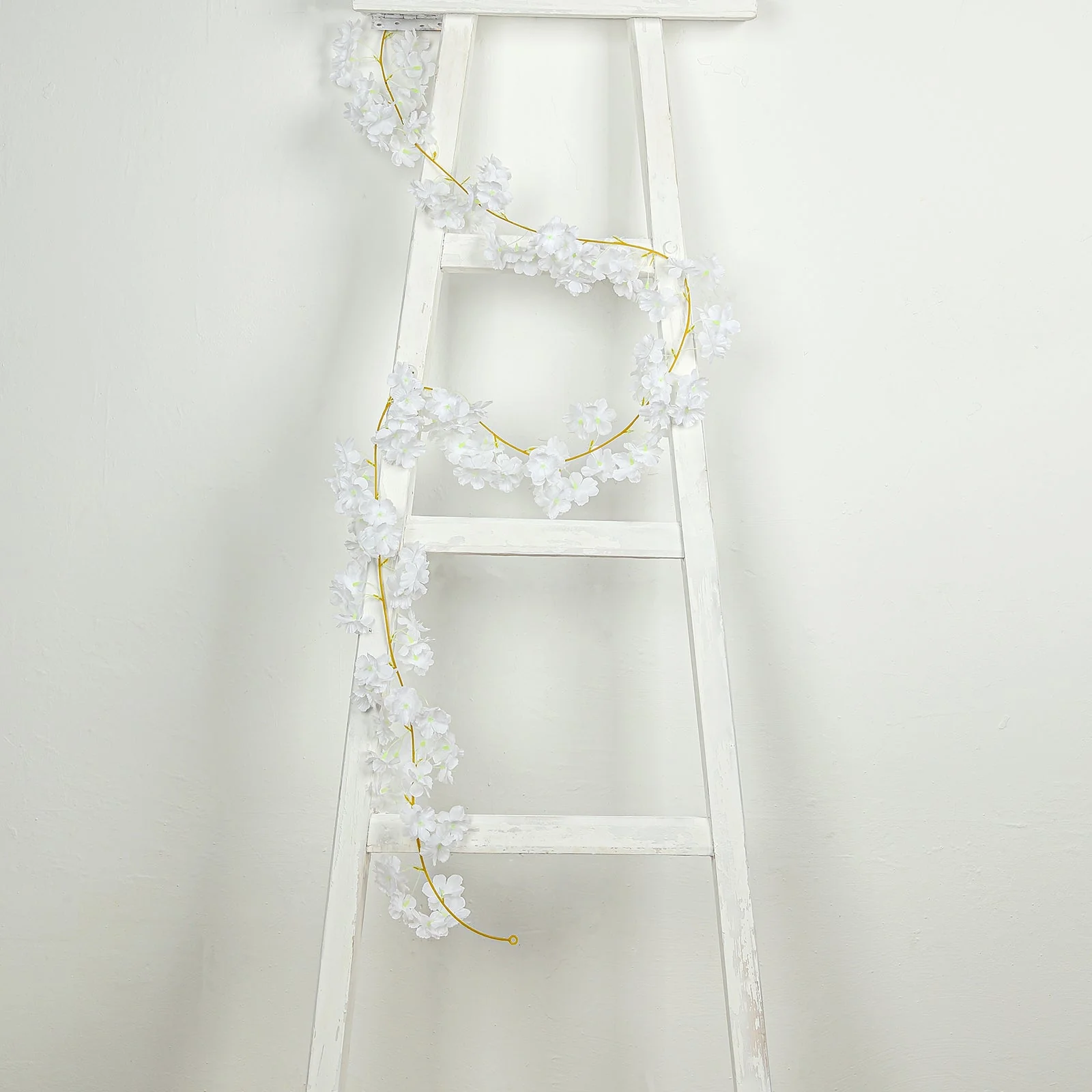 5 Pack White Artificial Cherry Blossom Flowers Garland, Silk Floral Hanging Vines - 6ft - Image 7