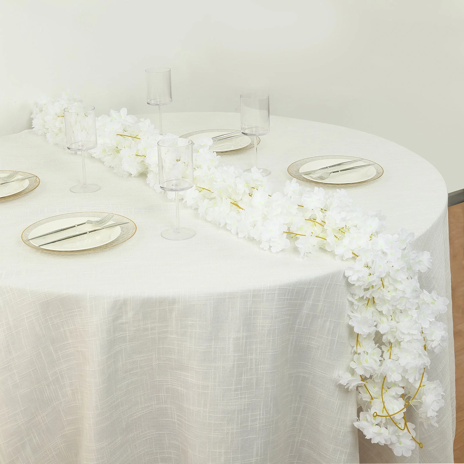 5 Pack White Artificial Cherry Blossom Flowers Garland, Silk Floral Hanging Vines - 6ft - Image 9