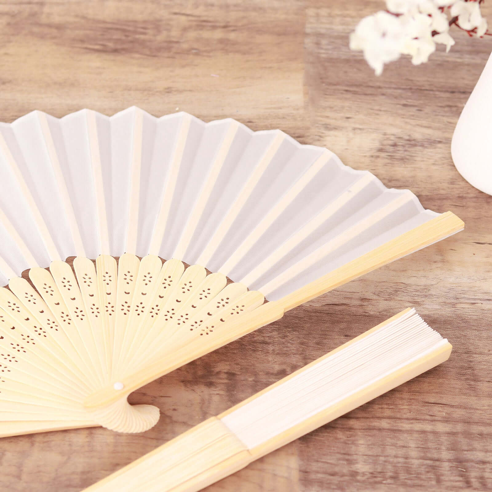 5 Pack White Asian Silk Folding Fans Party Favors, Oriental Folding Fan Favors - Image 2