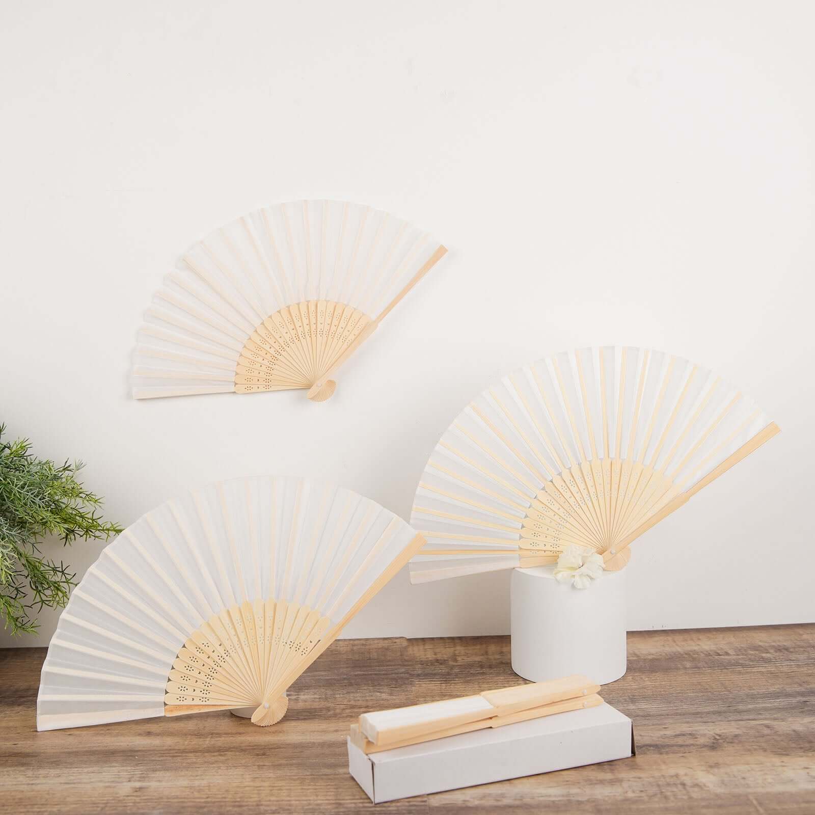 5 Pack White Asian Silk Folding Fans Party Favors, Oriental Folding Fan Favors - Image 6