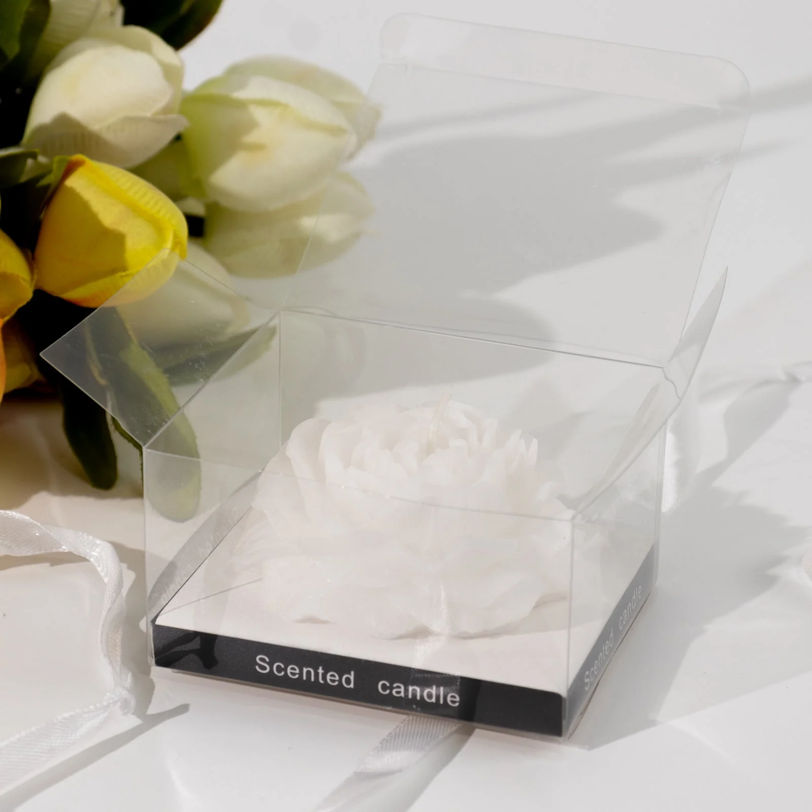 5-Pack White Peony Flower Scented Candles 3" Decorative Floating Wax Design - Party Favors with Gift Boxes & Ribbons - Image 5