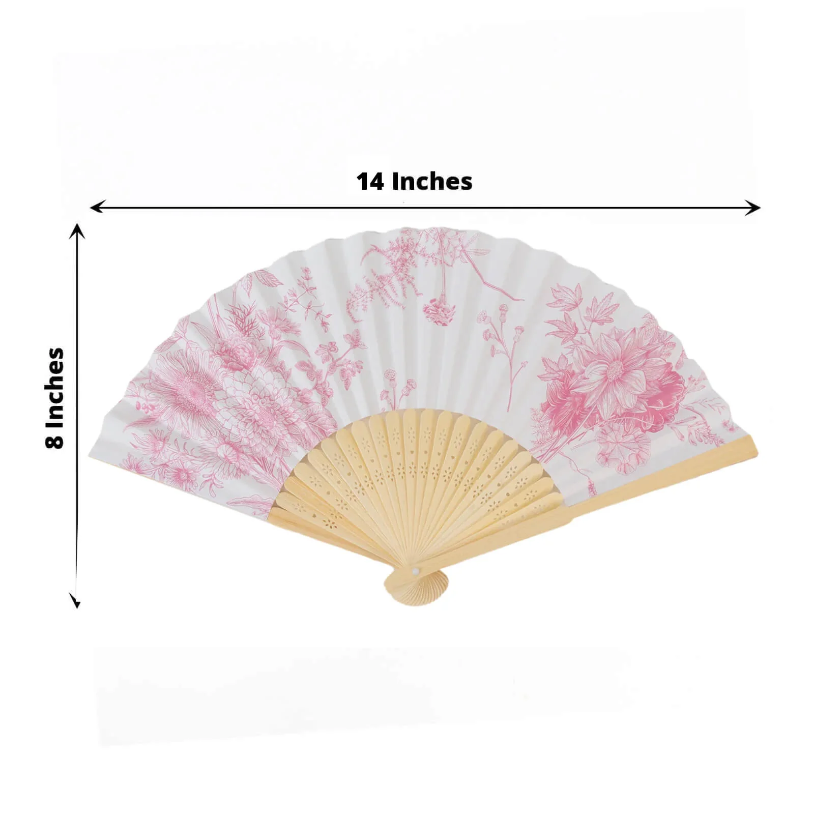 5-Pack Paper Folding Fans in White & Pink French Toile Pattern, Handheld Party Favors Fans with Bamboo Frame - Image 2