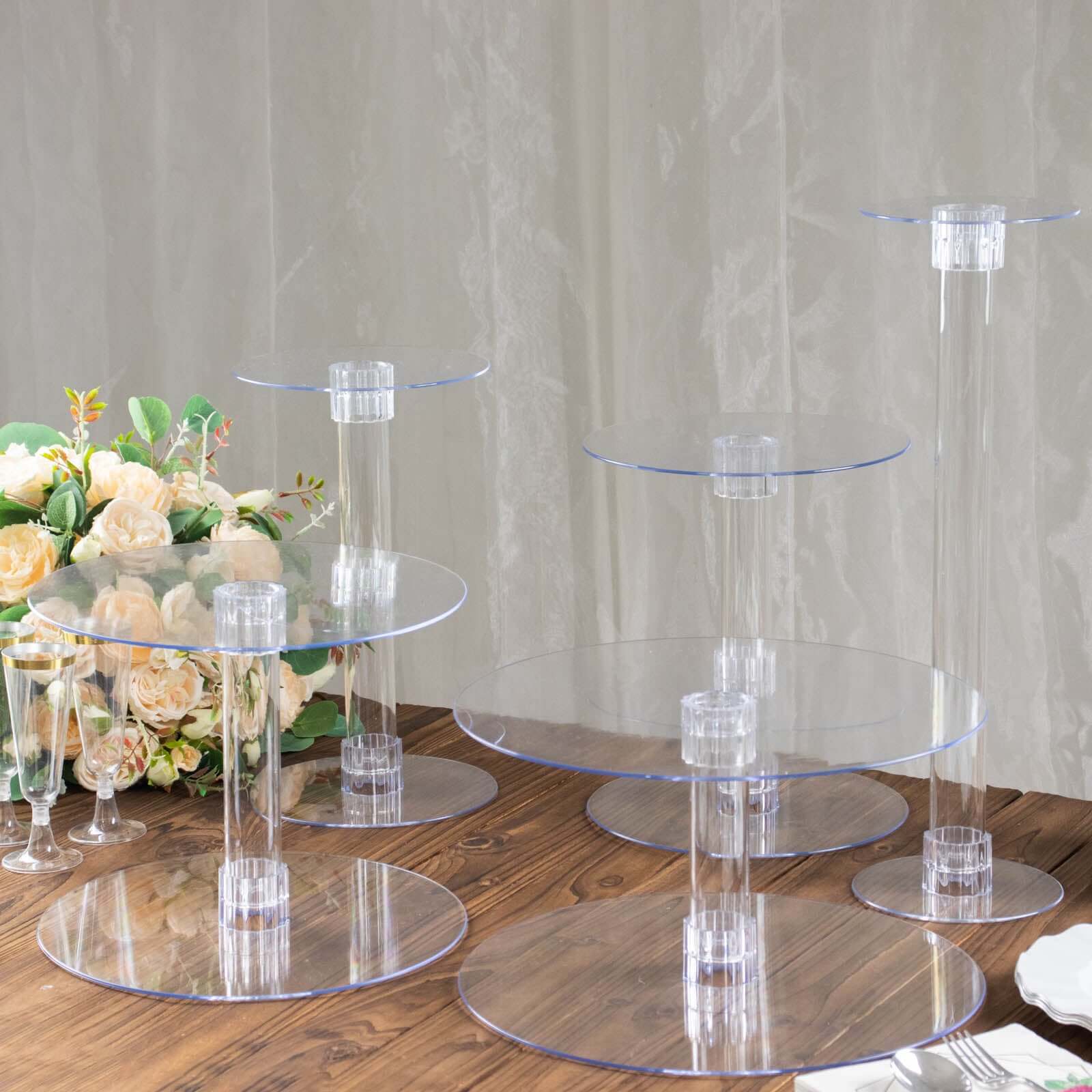 5-Tier Acrylic Cake Stand Set Assorted Sizes Clear - Sleek Reusable Cupcake Holder Dessert Pedestal Centerpiece Risers for Special Events & Catering Displays - Image 2