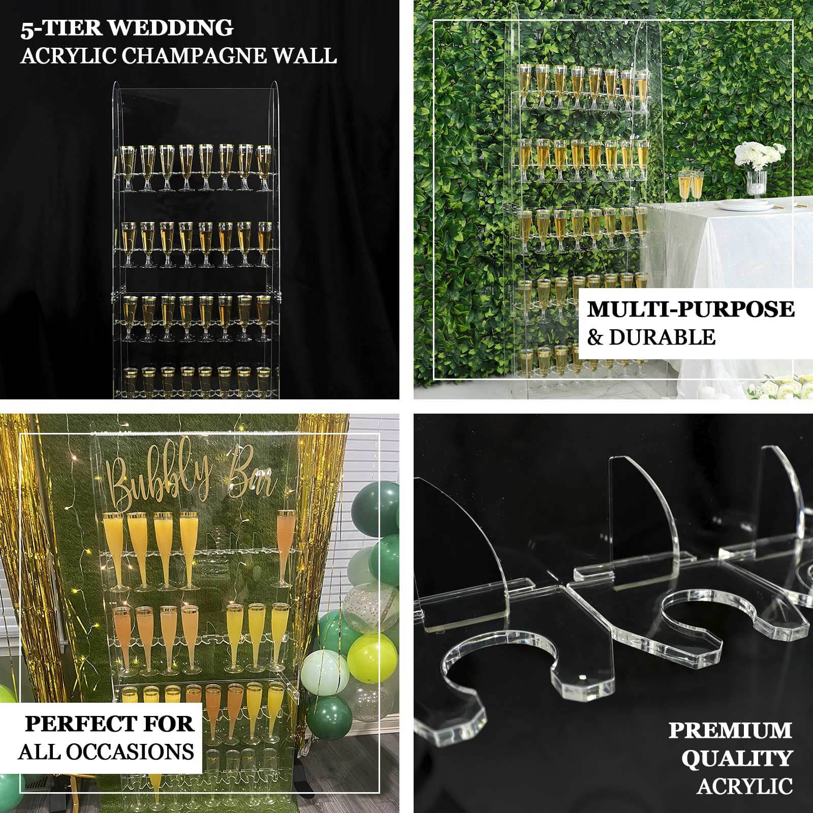 5-Tier Acrylic Champagne Wall Glass Holder 5ft Clear, 40 Stemware Rack Cocktail Display Drink Organizer for Upscale Parties, Weddings & Bars - Image 4