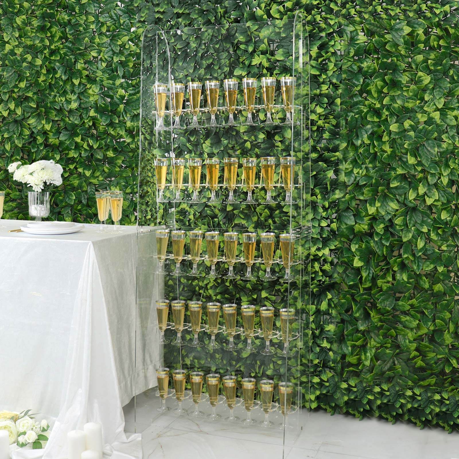 5-Tier Acrylic Champagne Wall Glass Holder 5ft Clear, 40 Stemware Rack Cocktail Display Drink Organizer for Upscale Parties, Weddings & Bars - Image 5
