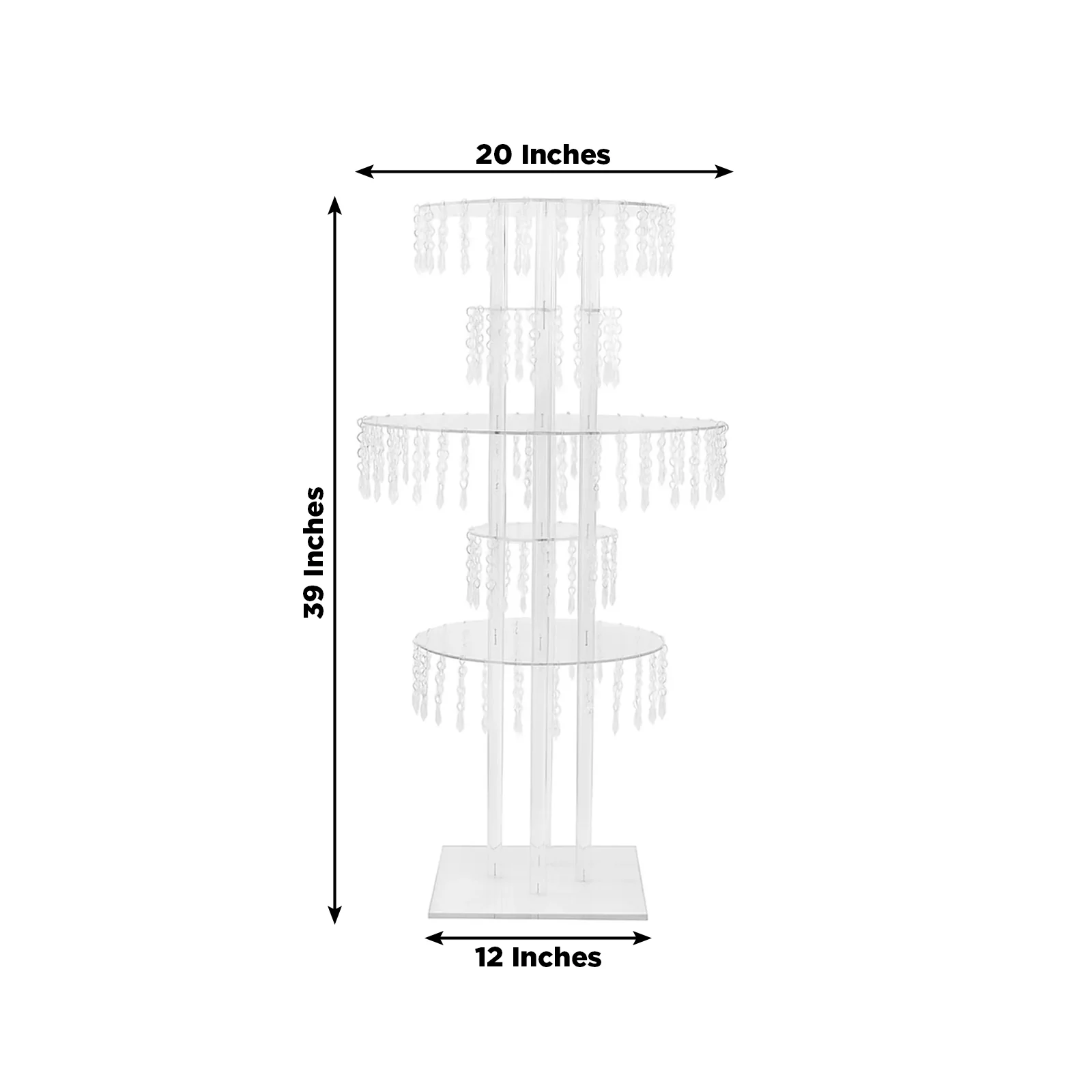5-Tier Acrylic Chandelier Flower Stand with Hanging Crystals – 39" Tall Clear Table Centerpiece Display Tower - Image 3