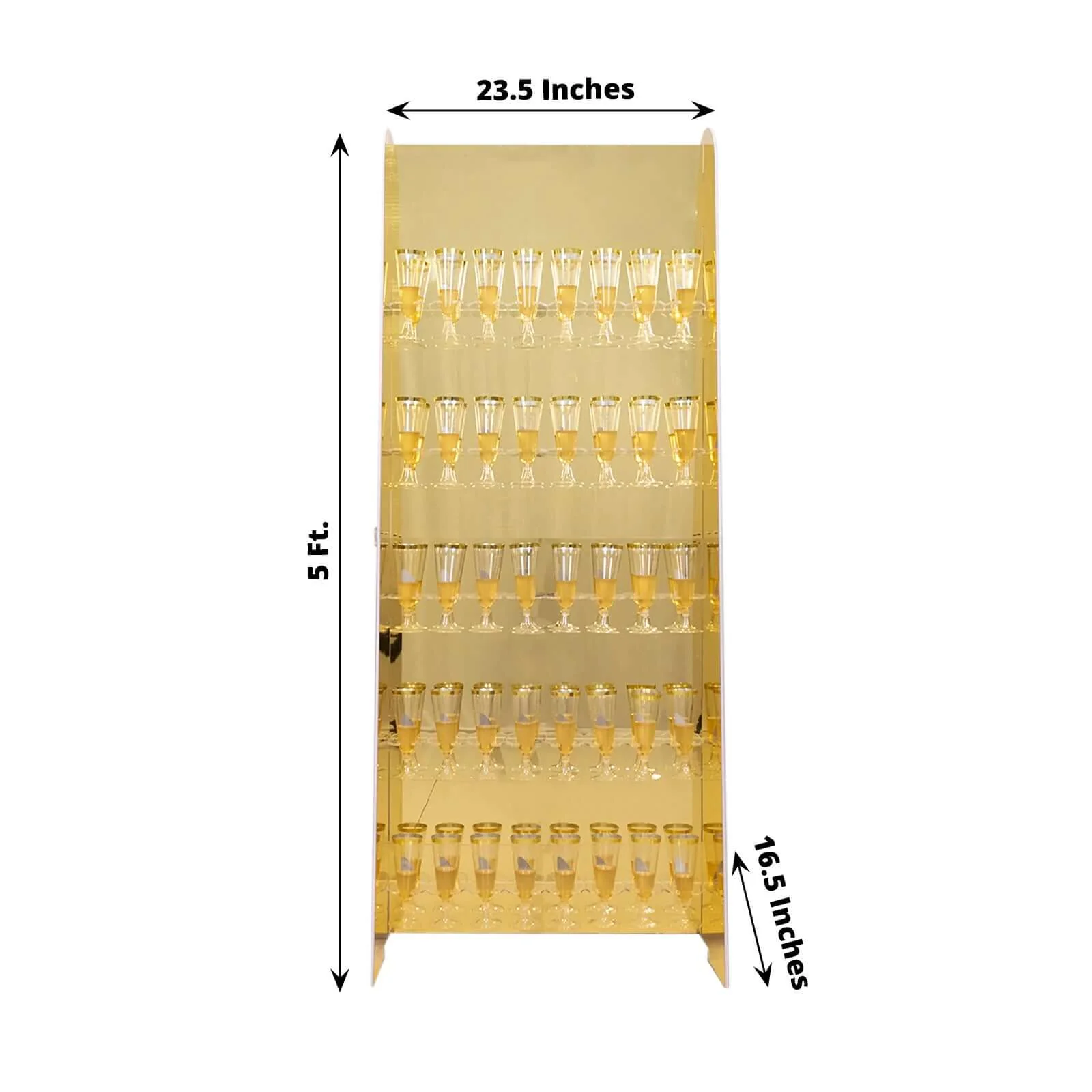 5-Tier Champagne Wall Glass Holder 5ft in Gold Mirror Finish, 40 Stemware Rack Cocktail Display Drink Organizer for Upscale Parties, Weddings & Bars - Image 3