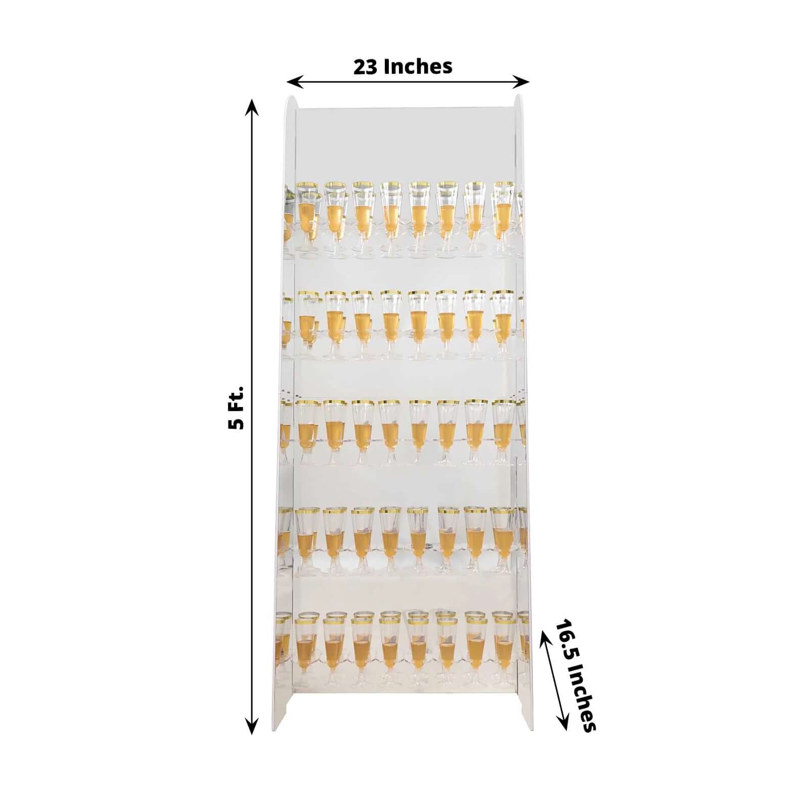 5-Tier Champagne Wall Glass Holder 5ft in Silver Mirror Finish, 40 Stemware Rack Cocktail Display Drink Organizer for Upscale Parties, Weddings & Bars - Image 3