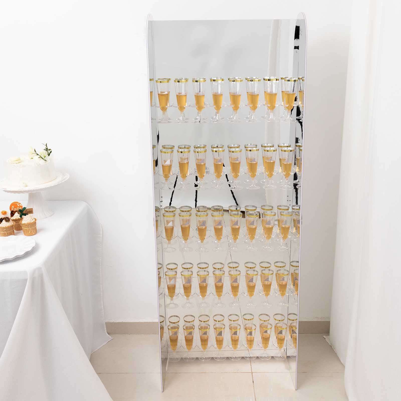 5-Tier Champagne Wall Glass Holder 5ft in Silver Mirror Finish, 40 Stemware Rack Cocktail Display Drink Organizer for Upscale Parties, Weddings & Bars - Image 4