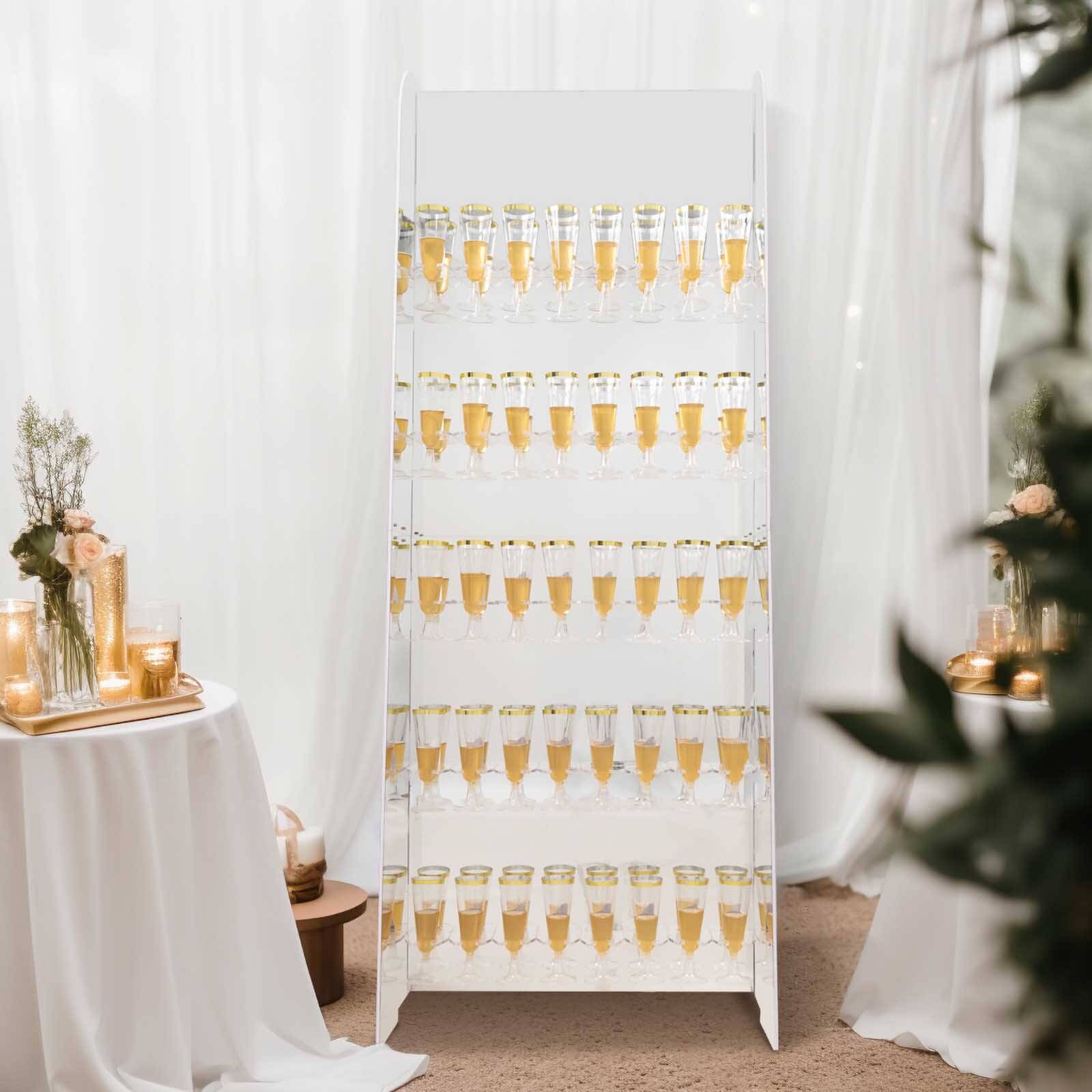 5-Tier Champagne Wall Glass Holder 5ft in Silver Mirror Finish, 40 Stemware Rack Cocktail Display Drink Organizer for Upscale Parties, Weddings & Bars - Image 5