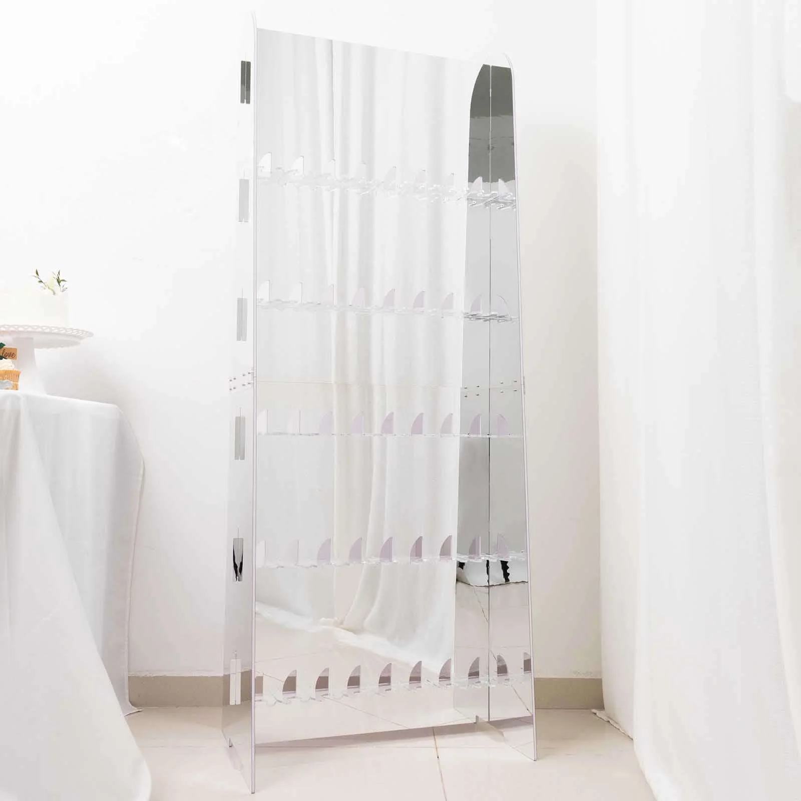 5-Tier Champagne Wall Glass Holder 5ft in Silver Mirror Finish, 40 Stemware Rack Cocktail Display Drink Organizer for Upscale Parties, Weddings & Bars - Image 8