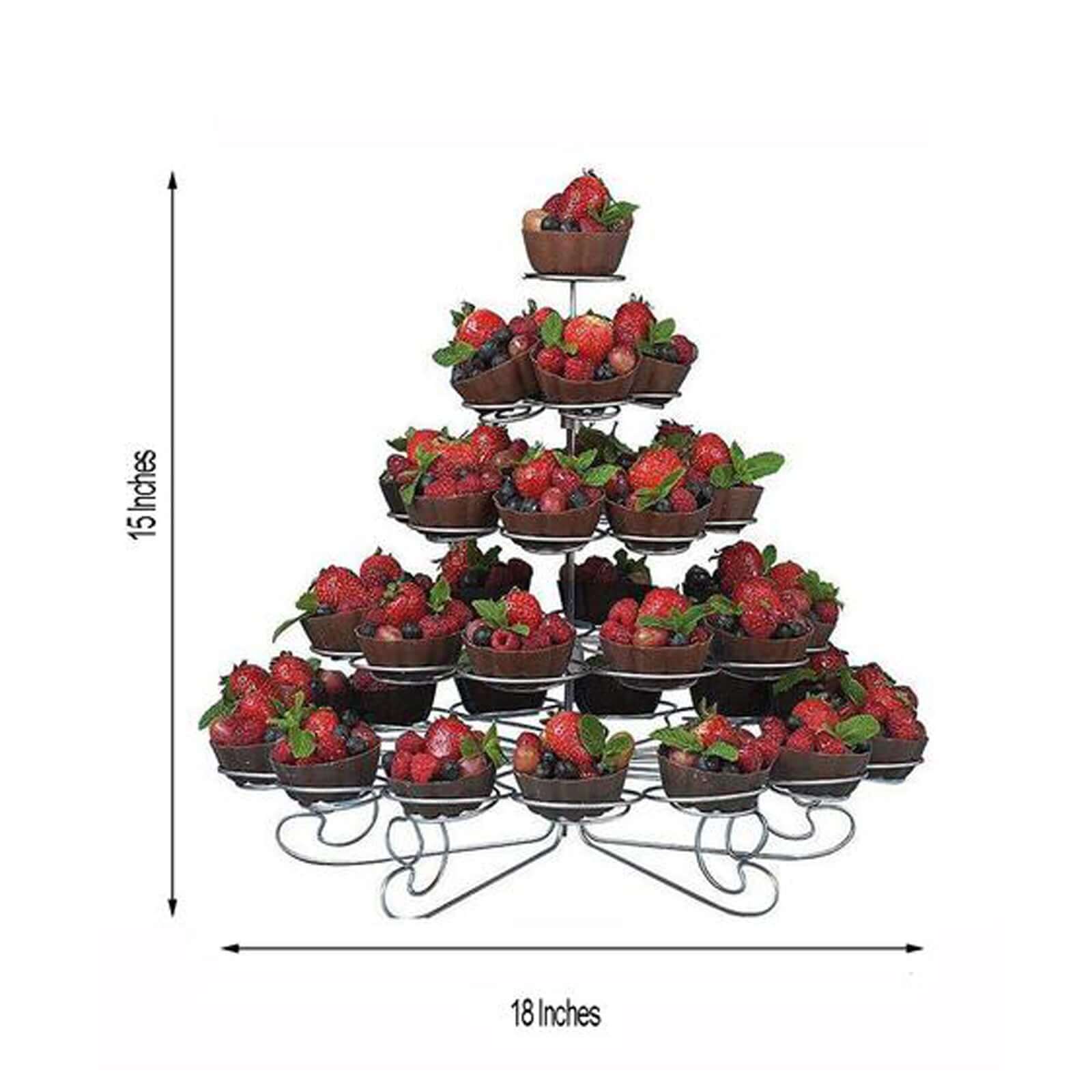 5-Tier Metal Cupcake Stand 15" Silver Finish with 41 Spiral Holders - Versatile Food Safe Dessert Display Tower Tray for Weddings Birthdays & Special Events - Image 3