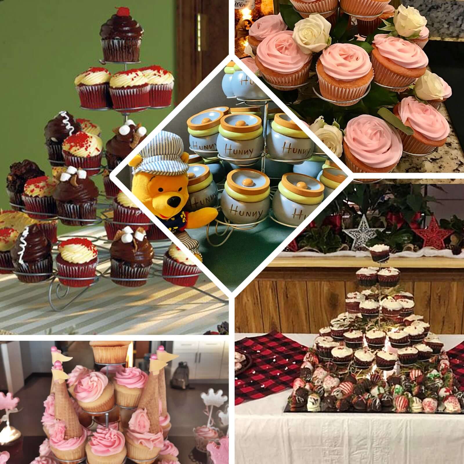 5-Tier Metal Cupcake Stand 15" Silver Finish with 41 Spiral Holders - Versatile Food Safe Dessert Display Tower Tray for Weddings Birthdays & Special Events - Image 5