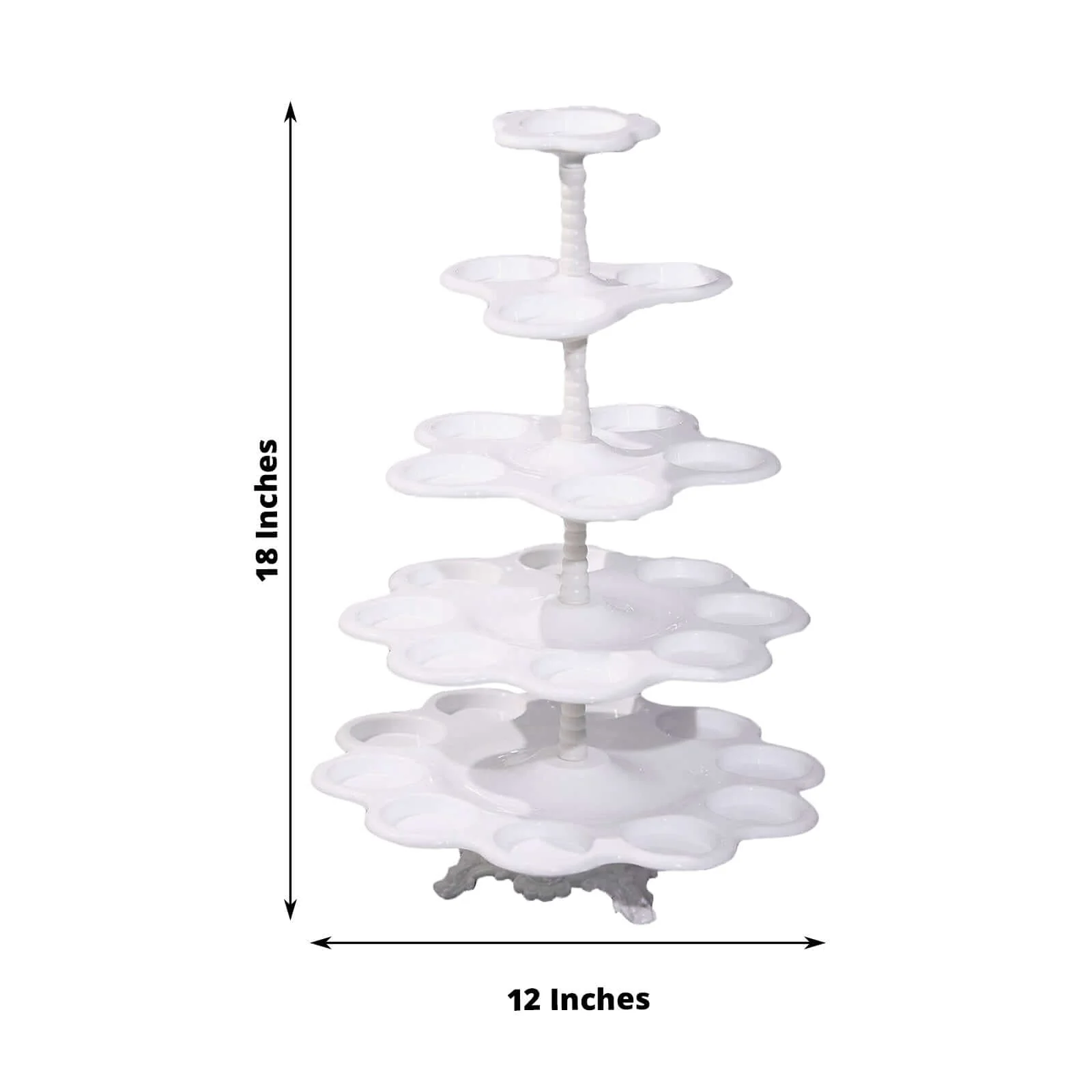 5-Tier Plastic Cupcake Stand Holder 18" White Scalloped Edge Design - Multi-Use Dessert Tower for Stylish Party Treats Display - Image 3