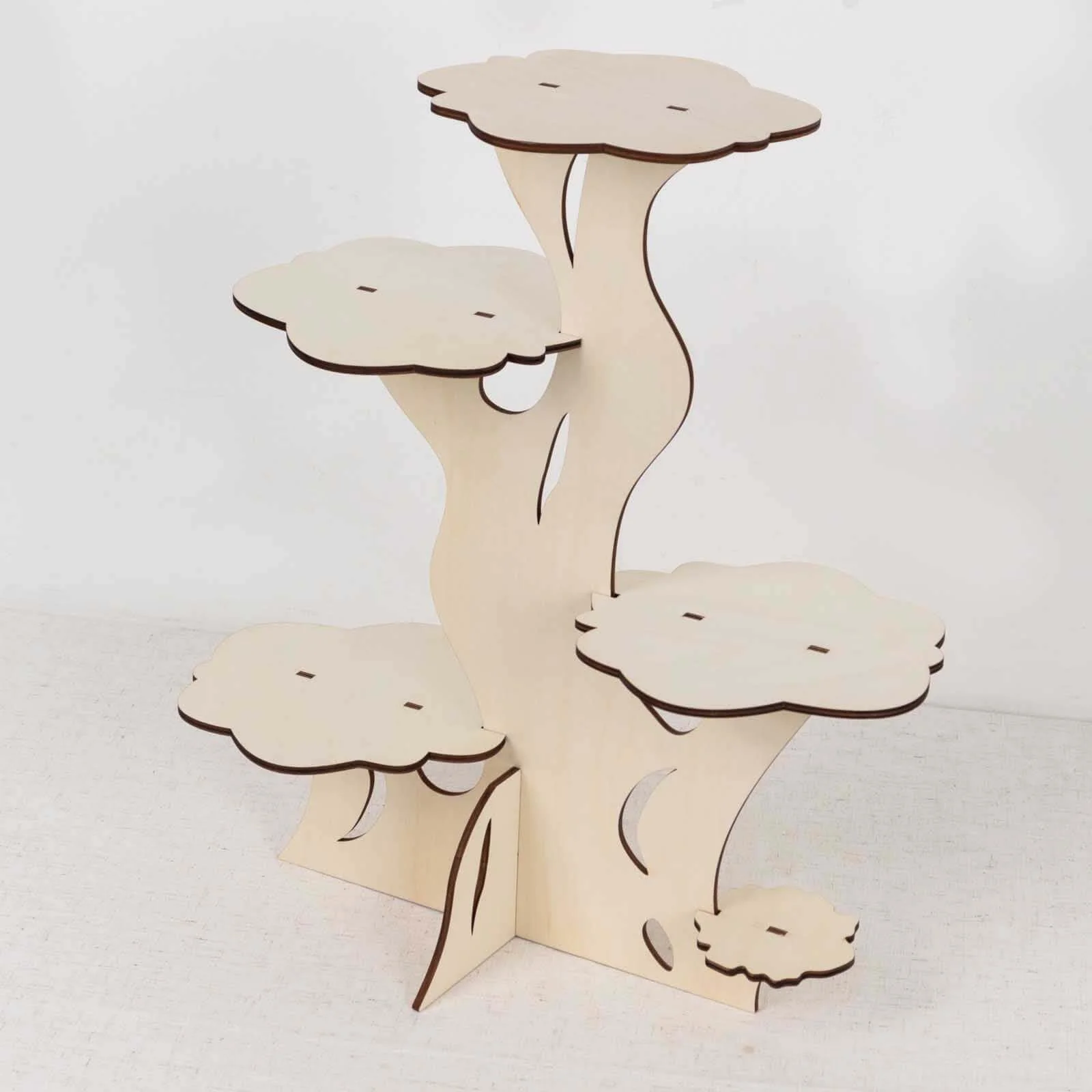 5-Tier Wooden Cake Stand 19" Tall Natural Tree Tower Design with Laser Cut Details - Rustic Cupcake Dessert Display - Image 2